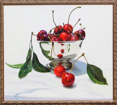 Bol of Cherries, peinture acrylique photoréaliste de Charles Wildbank