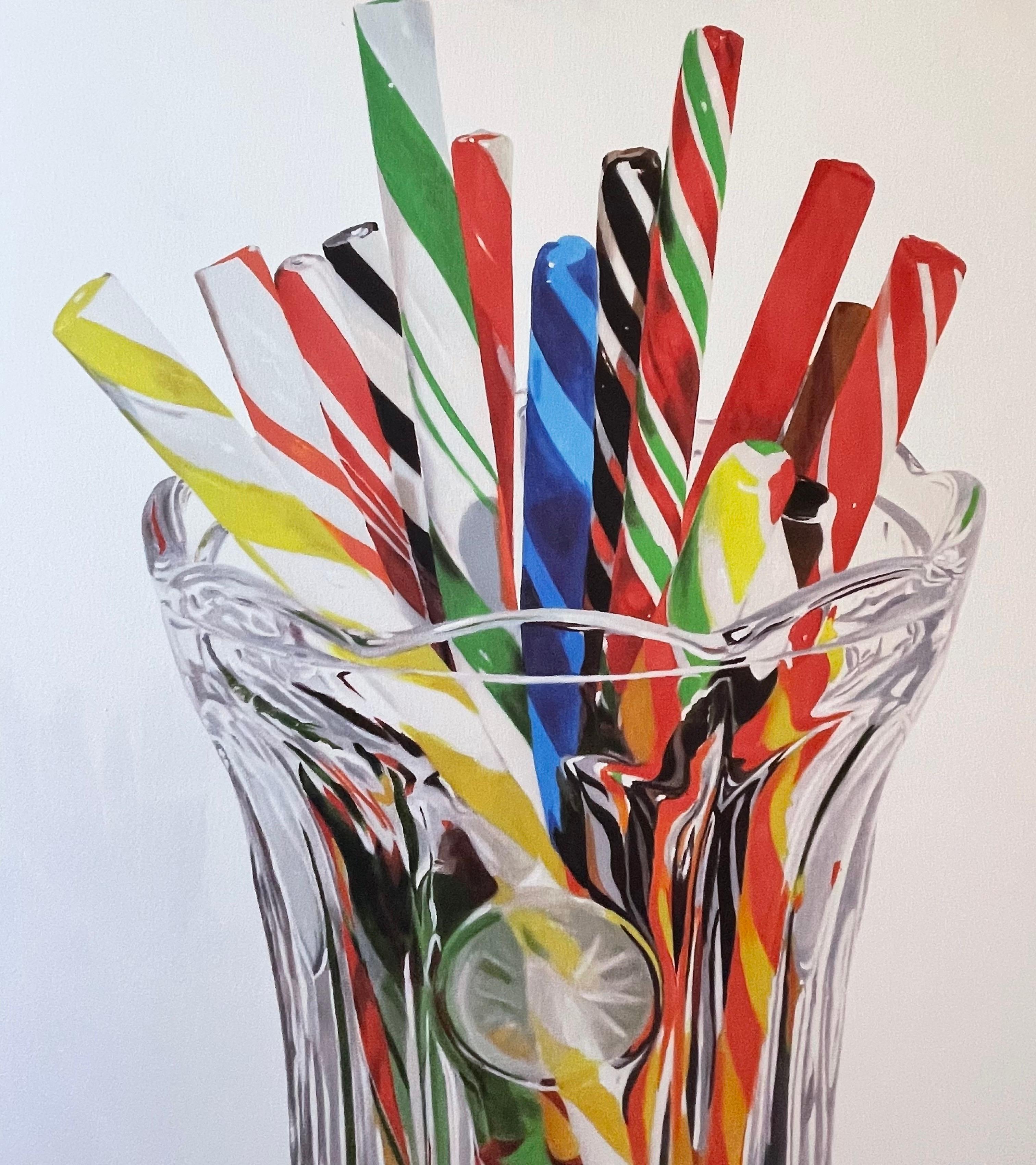 Grande nature morte photoréaliste - Peinture acrylique - Boîtes à bonbons dans un vase - Photoréaliste - Photoréalisme Painting par Charles Wildbank