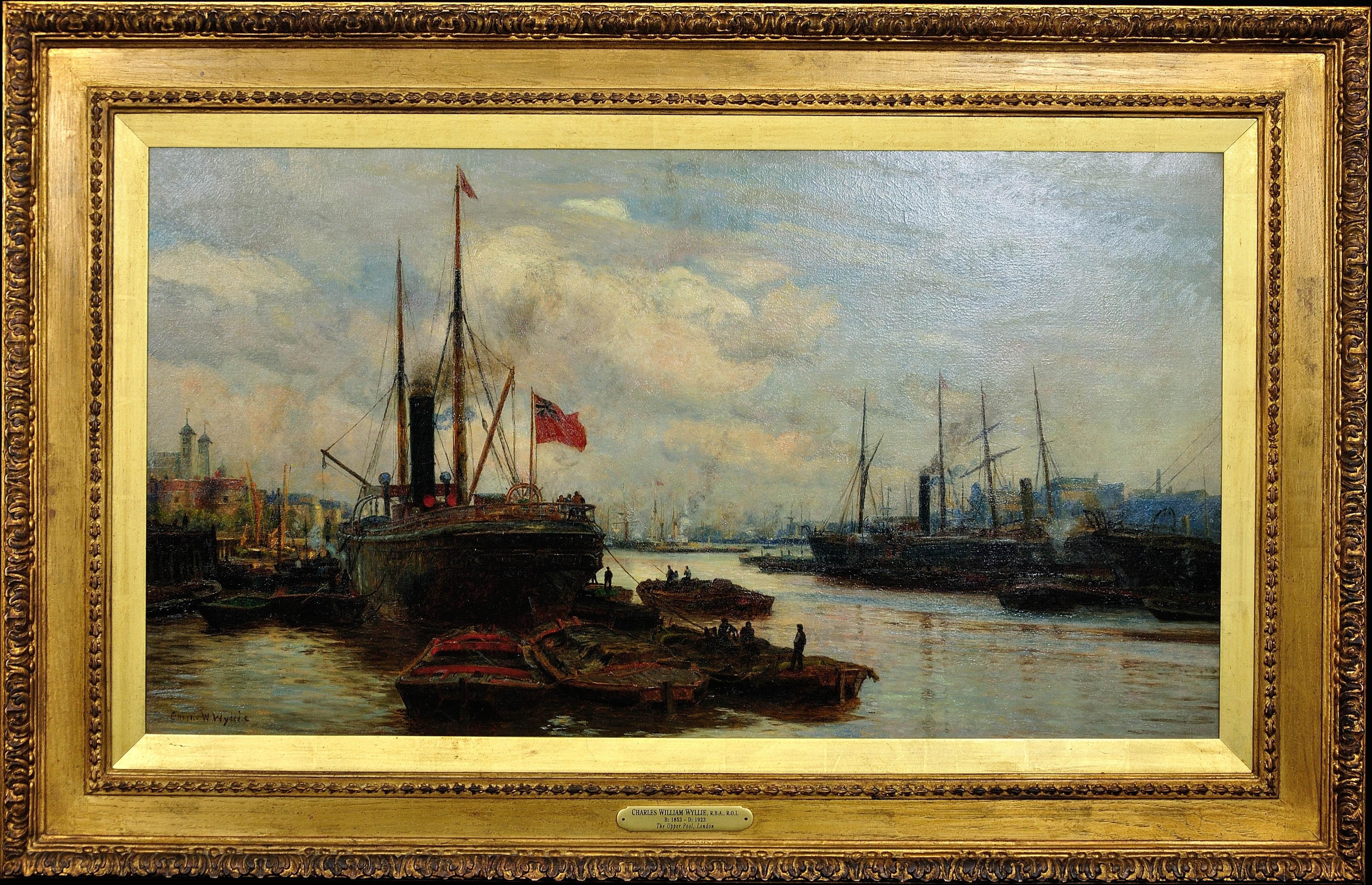 Charles William Wyllie Landscape Painting - The Upper Pool of London. River Thames. Maritime Marine Oil Painting. Wyllie.