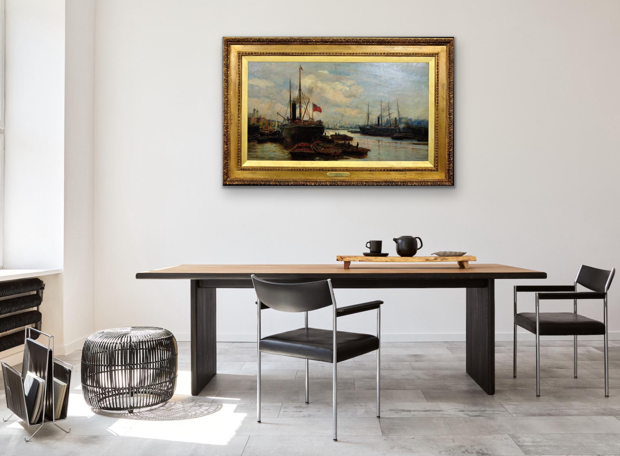 The Upper Pool River Thames 1880s Maritime London Docklands Framed Oil Painting For Sale 8