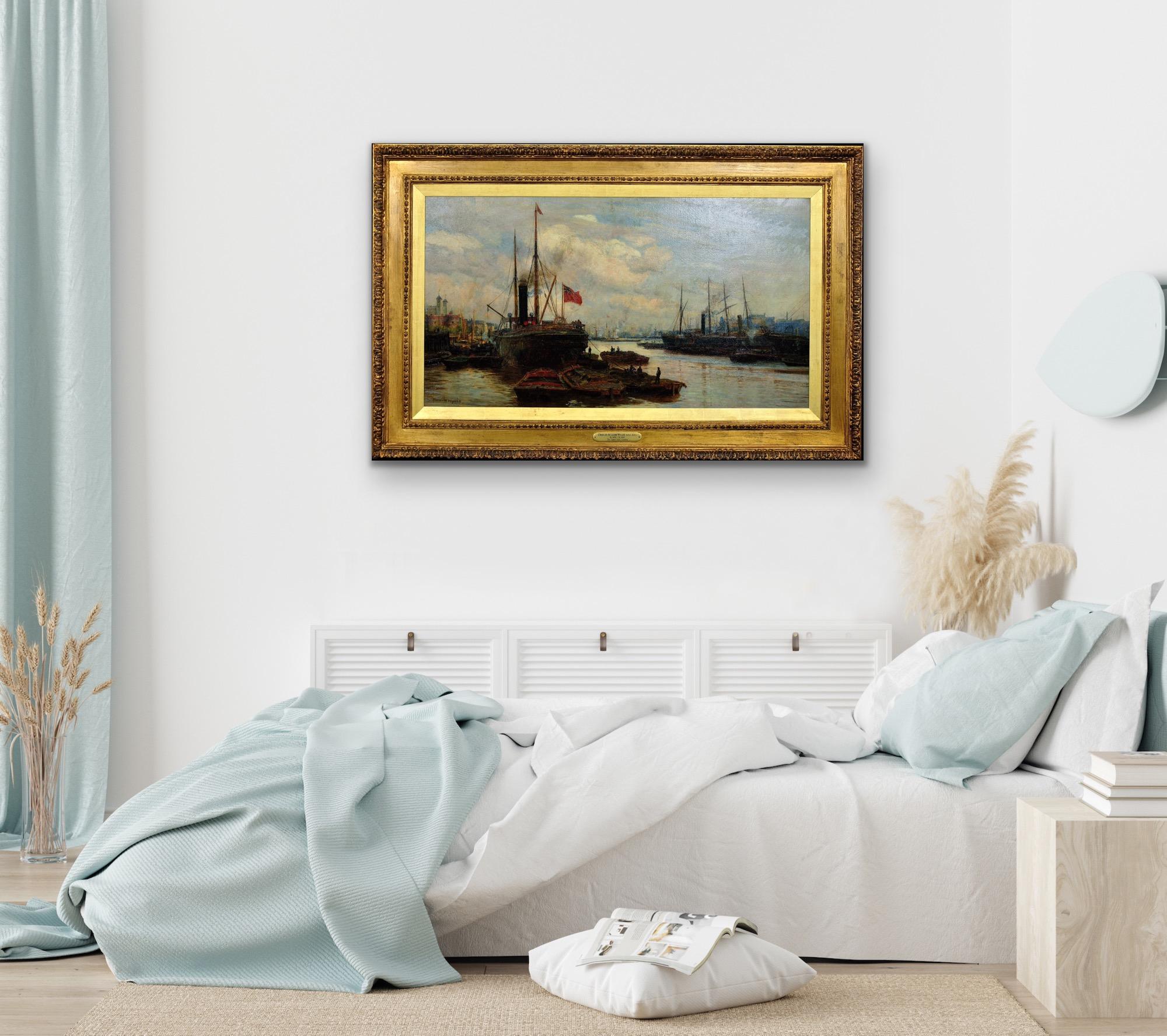 The Upper Pool River Thames 1880s Maritime London Docklands Framed Oil Painting For Sale 10