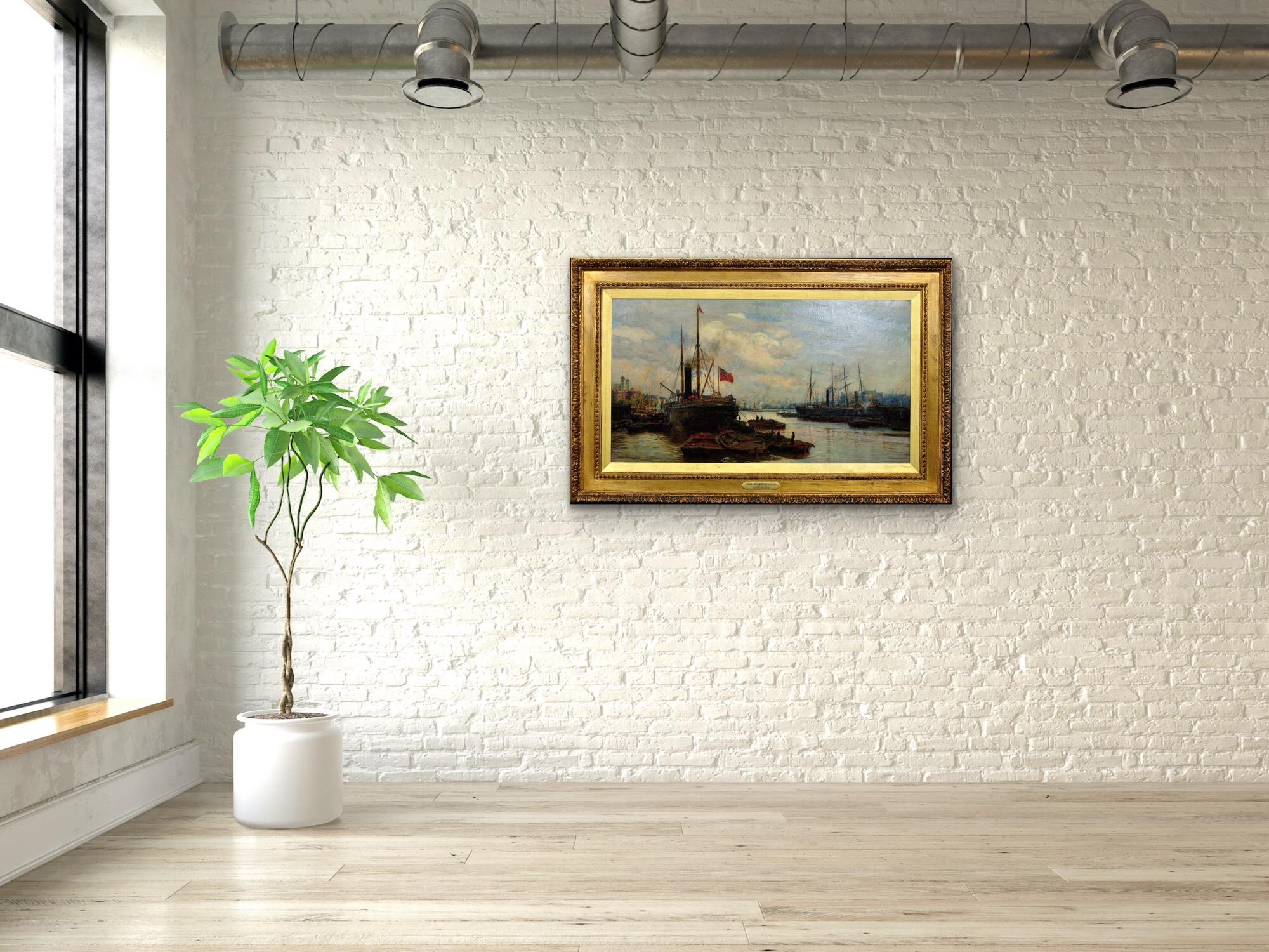 The Upper Pool River Thames 1880s Maritime London Docklands Framed Oil Painting For Sale 11