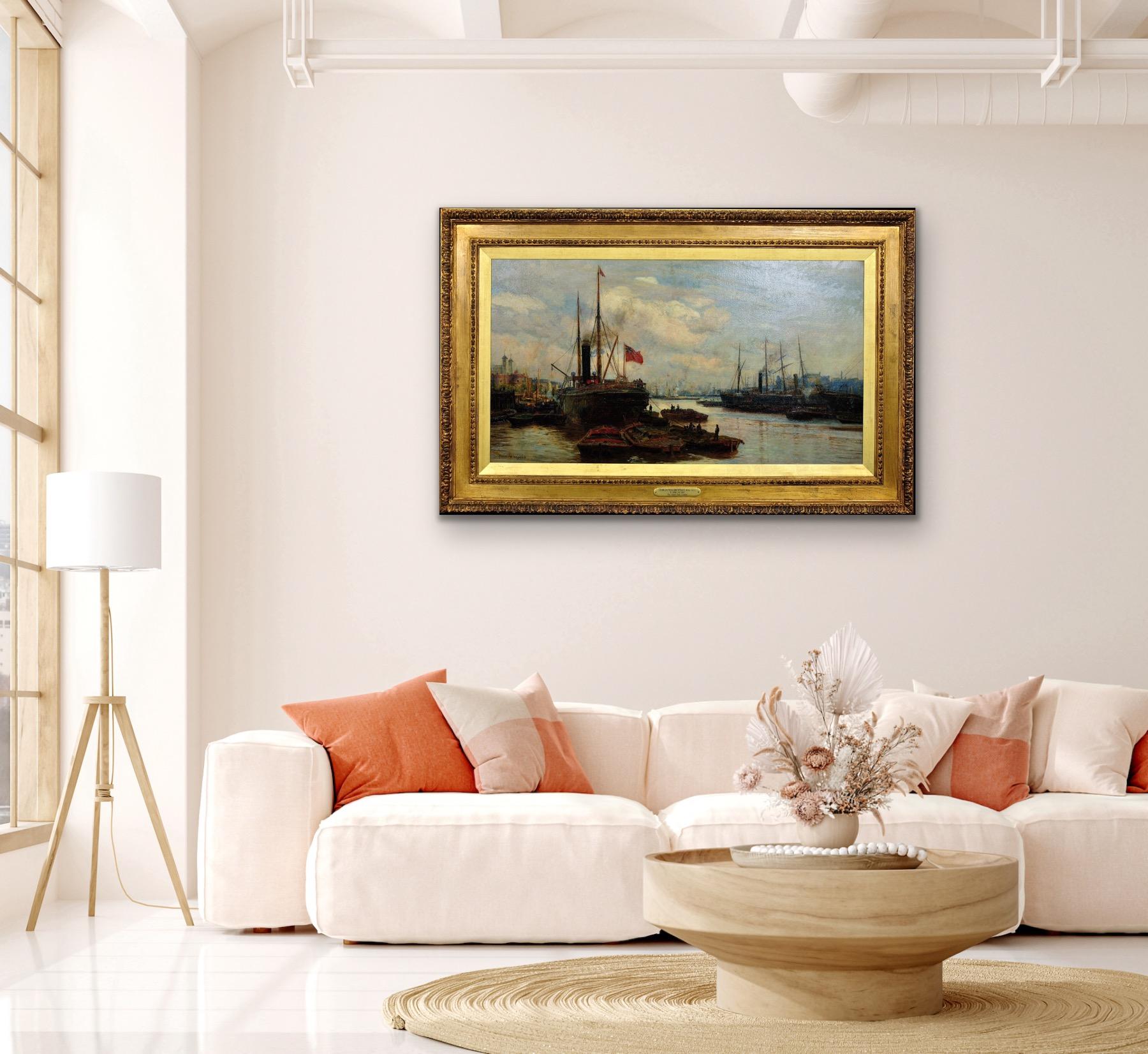 The Upper Pool River Thames 1880s Maritime London Docklands Framed Oil Painting For Sale 16