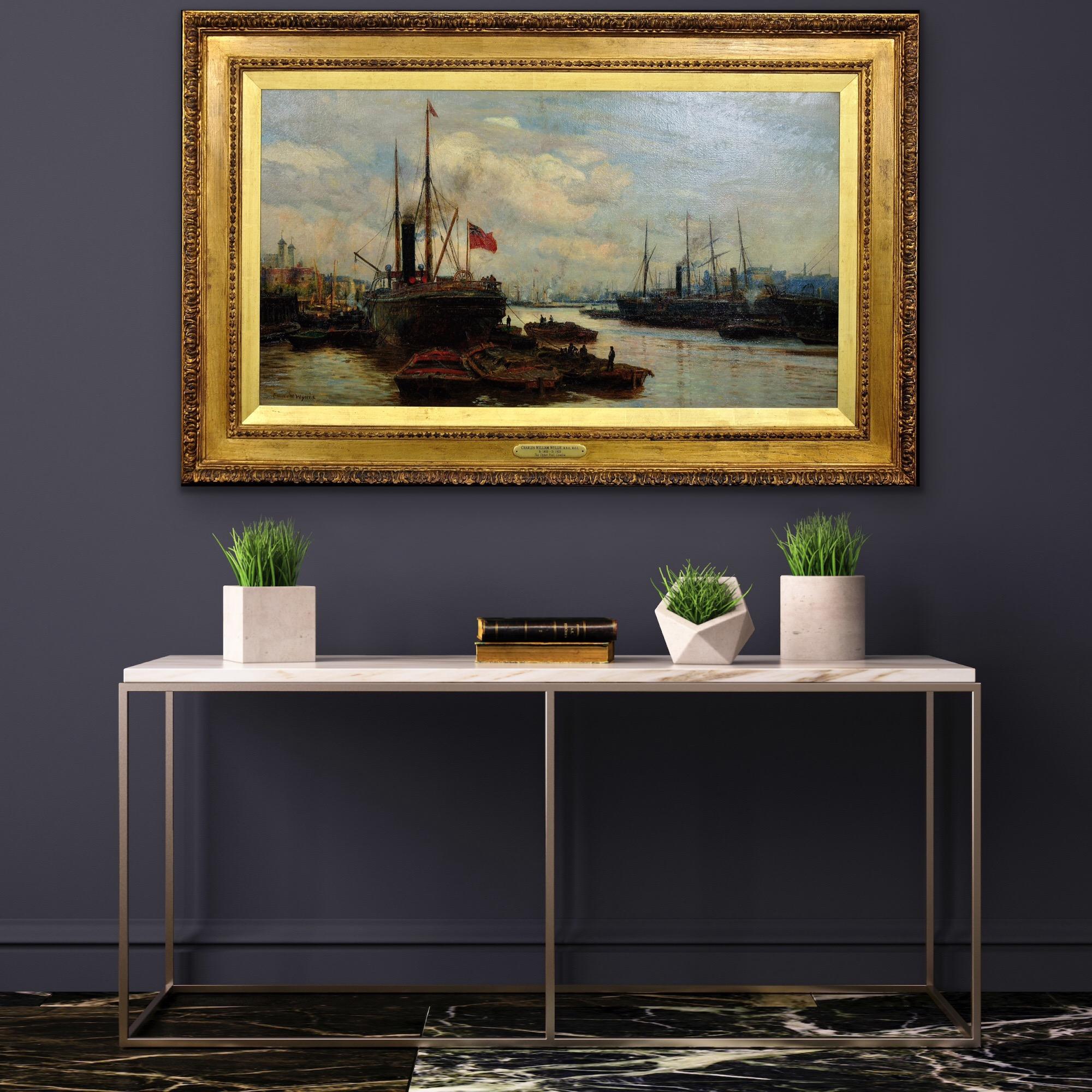 The Upper Pool River Thames 1880s Maritime London Docklands Framed Oil Painting For Sale 4