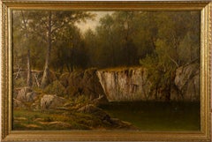 Antique Hudson River School Intimate Forest View Signed Framed Oil Painting