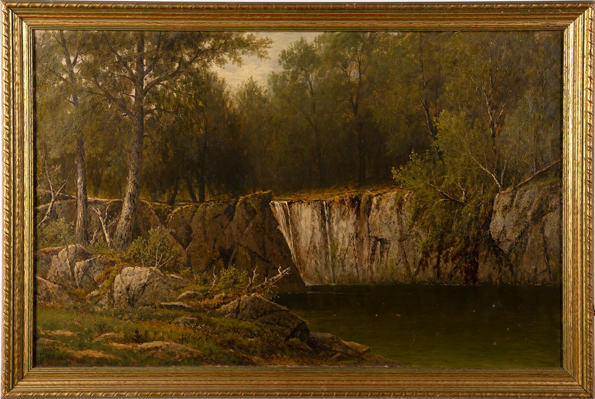 Charles Wilson Knapp Landscape Painting - Antique Hudson River School Intimate Forest View Signed Framed Oil Painting