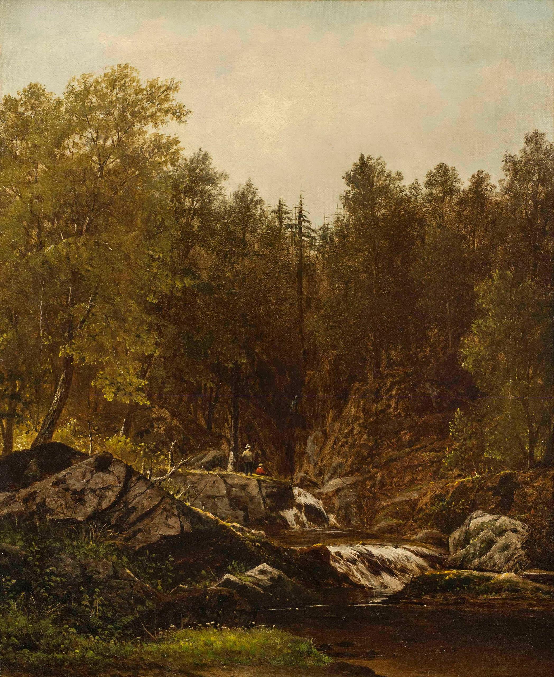 Fishermen by a Brook by Charles Wilson Knapp (American, 1823-1900) For Sale 1