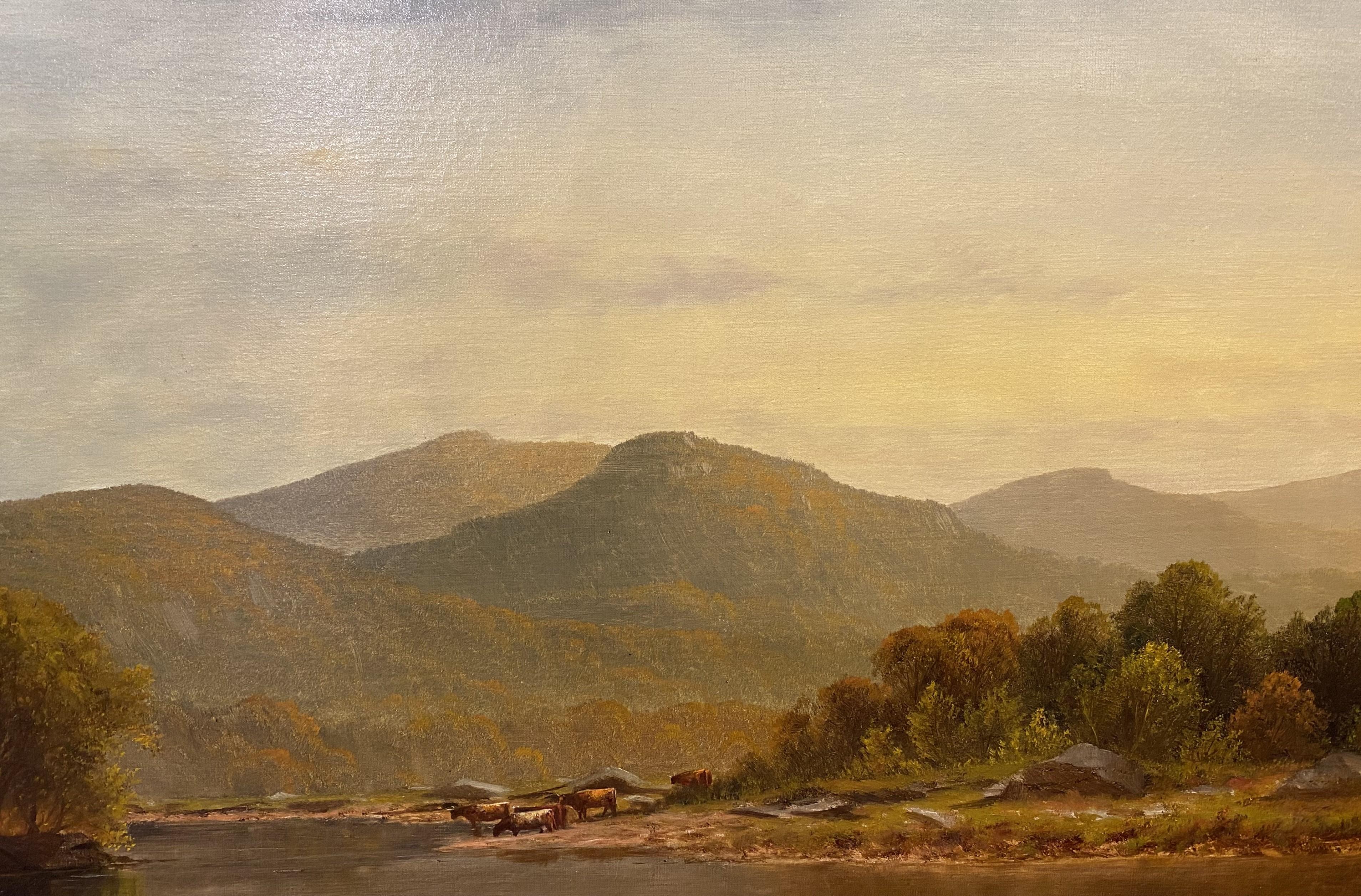 Vue du Pemigewasset, New Hampshire - Marron Landscape Painting par Charles Wilson Knapp