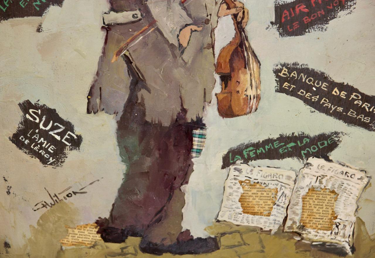 Charles Wilton, Busker in Paris, decorative painting. violin player. For Sale 2