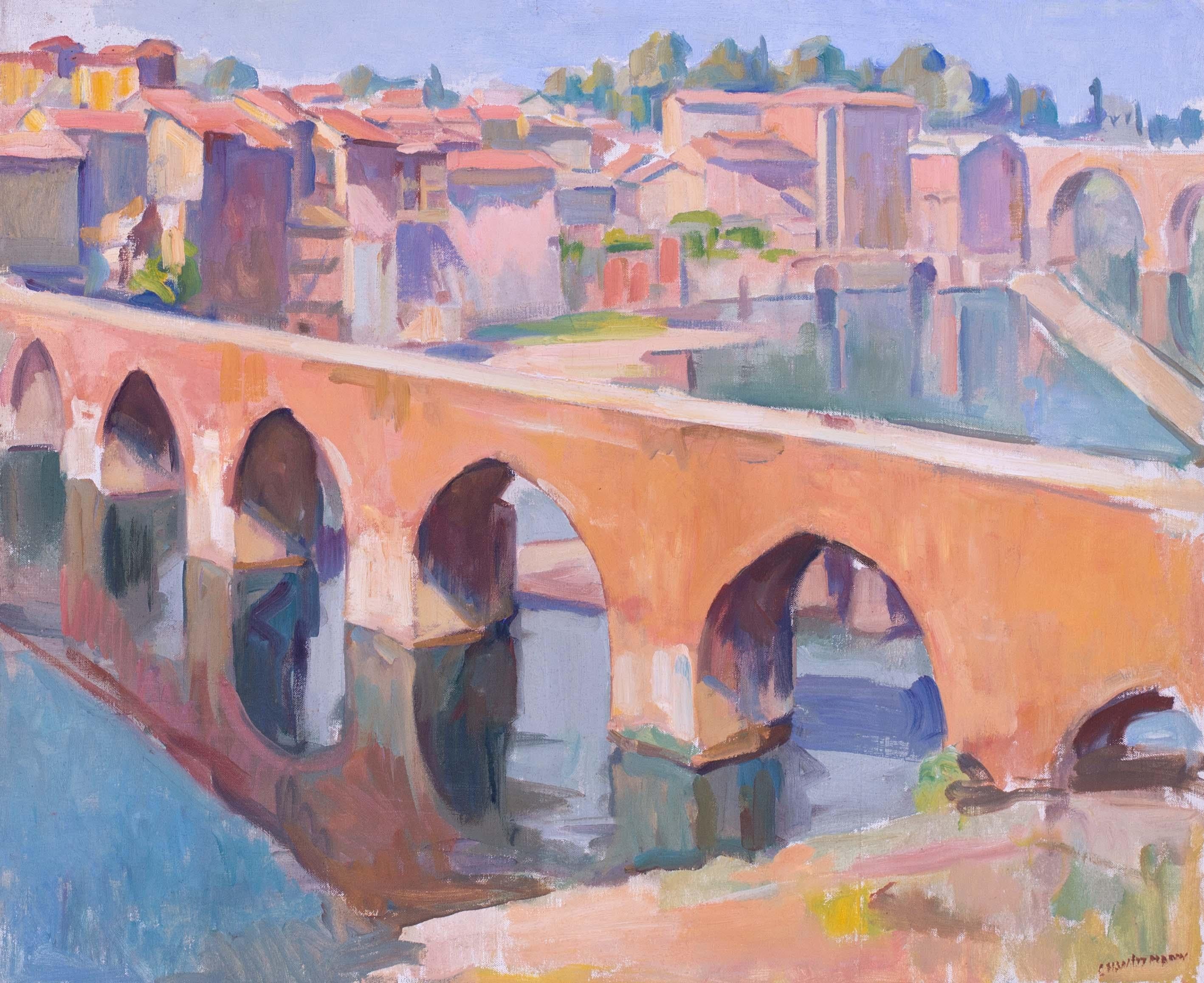 French Post Impressionist painting of the bridge at Albi, France by Wittmann - Painting by Charles Wittmann