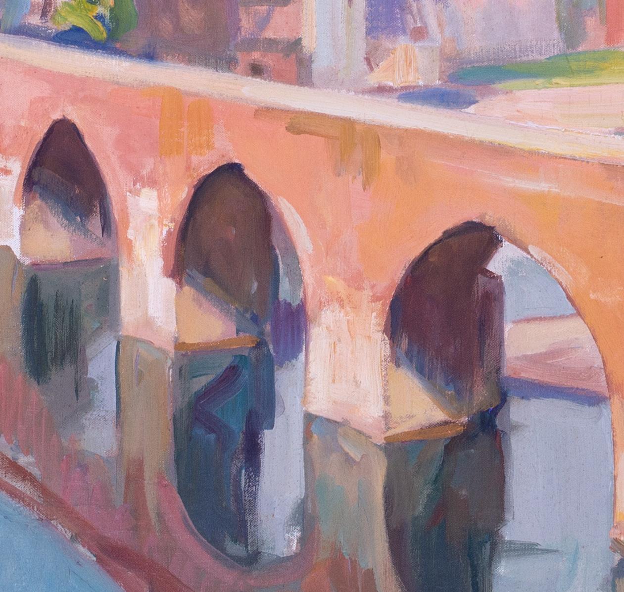 Peinture post-impressionniste française du pont d'Albi, France, par Wittmann - Post-impressionnisme Painting par Charles Wittmann