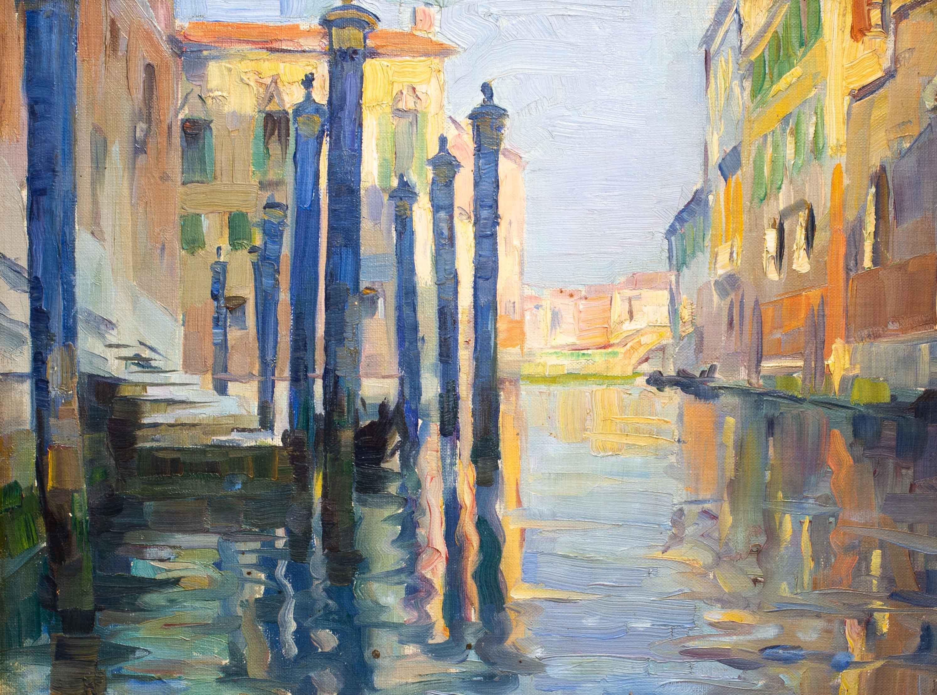 Post Impressionist French oil painting of the entrance to a Venetian Palace - Painting by Charles Wittmann
