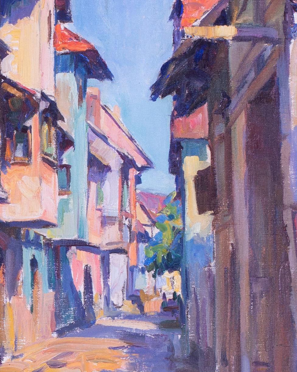 Post Impressionist oil painting of a street scene in Toul,  France  - Post-Impressionist Painting by Charles Wittmann