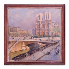 Vintage Post Impressionist work of Notre Dame, early 20th Century by Charles Wittmann