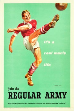 Original Retro Military Poster Join The Regular Army Real Man's Life Football