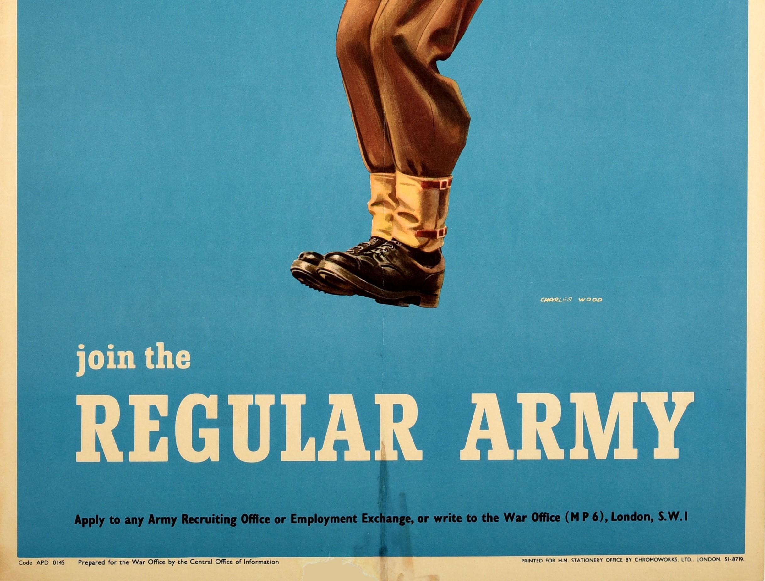 Affiche militaire originale « Join the Regular Army Recruitment Parachutist » - Bleu Print par Charles Wood