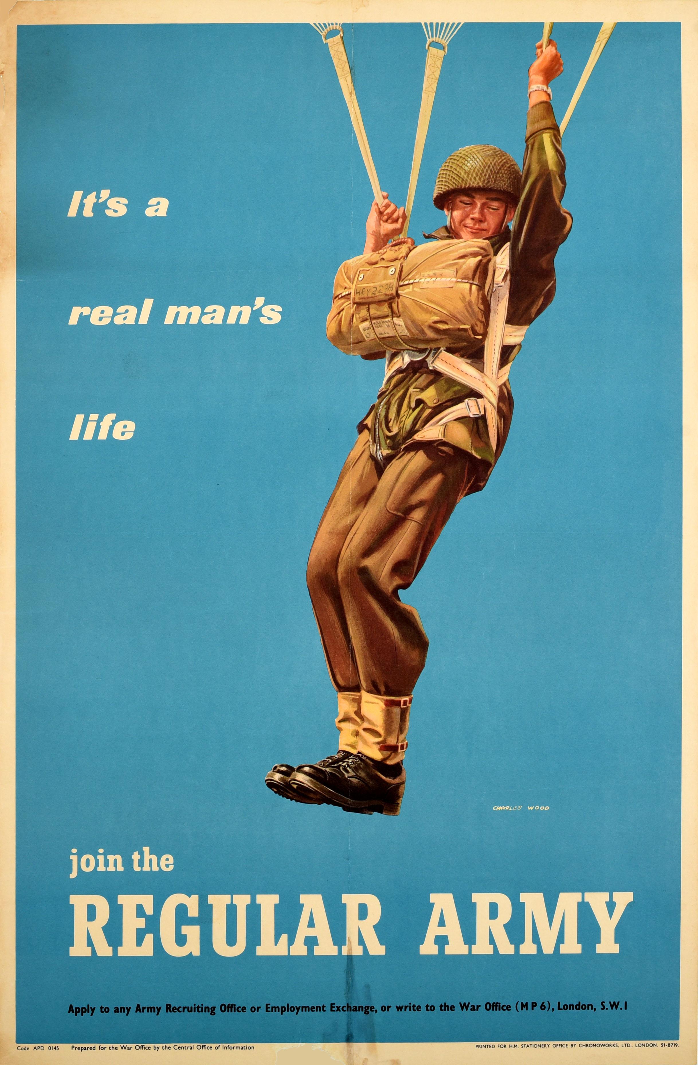 Charles Wood Print - Original Vintage Military Poster Join The Regular Army Recruitment Parachutist