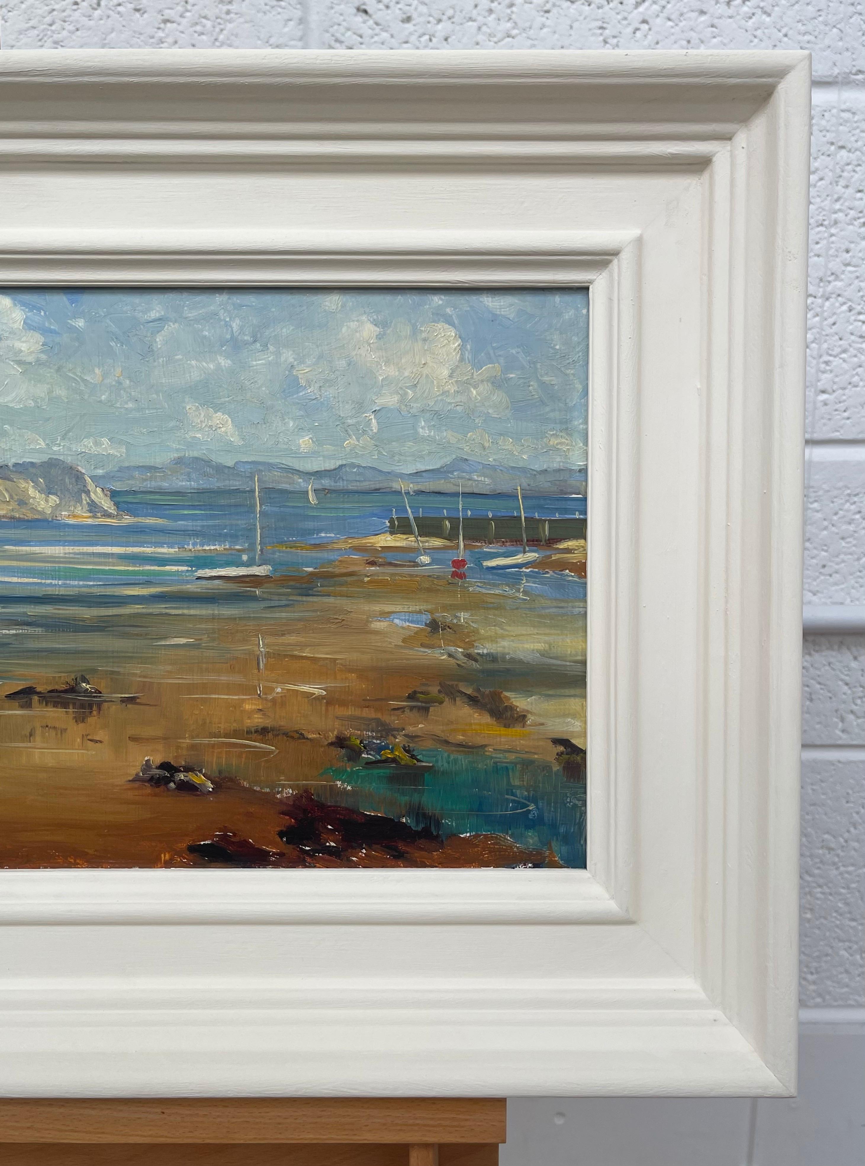 Pittura ad olio ad impasto di scena portuale in Wales di un artista britannico del XX secolo in vendita 1