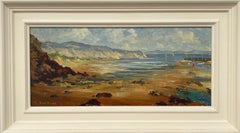 Pittura ad olio ad impasto di scena portuale in Wales di un artista britannico del XX secolo