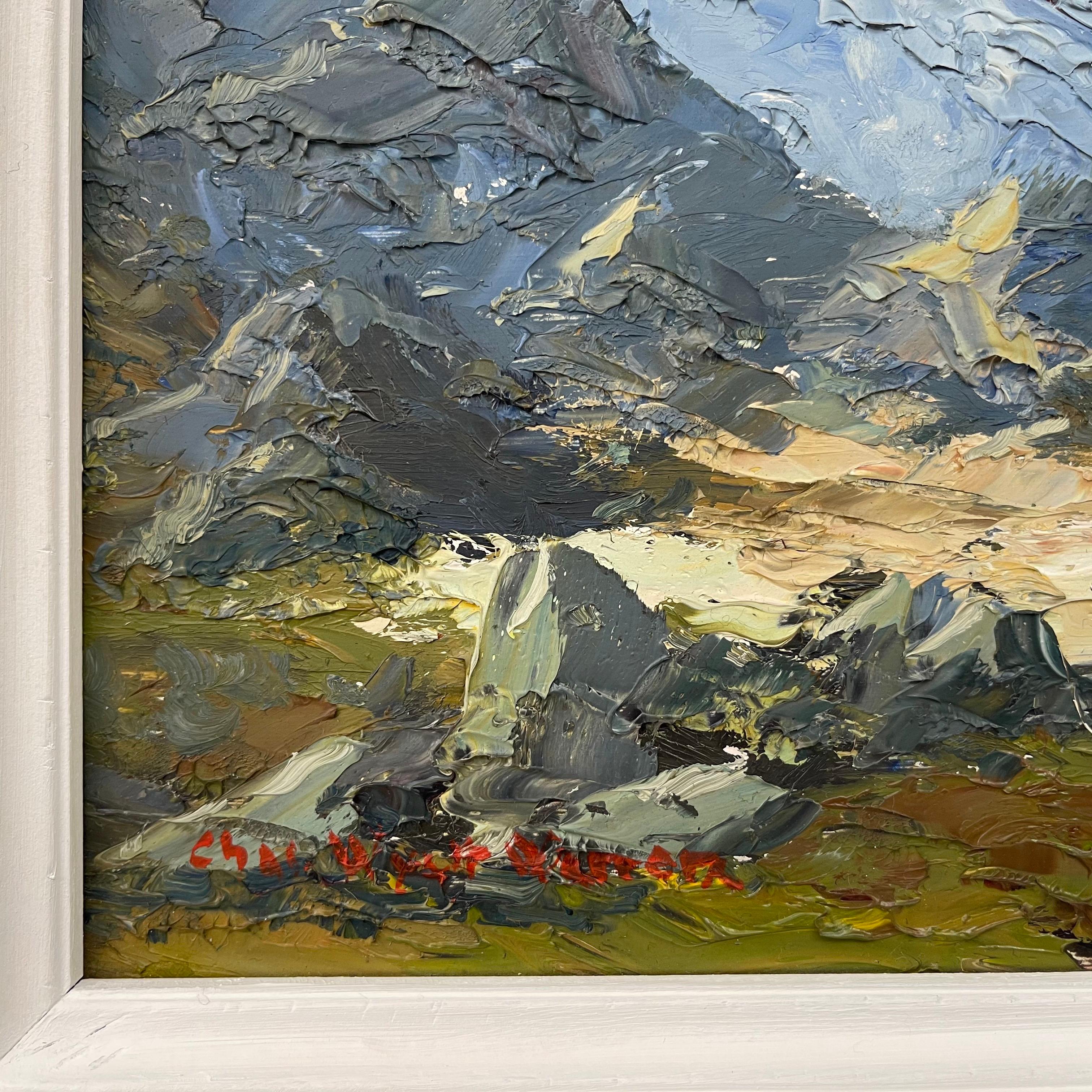 Impasto Oil Painting of River Mountain Scene in Wales by British Artist For Sale 8