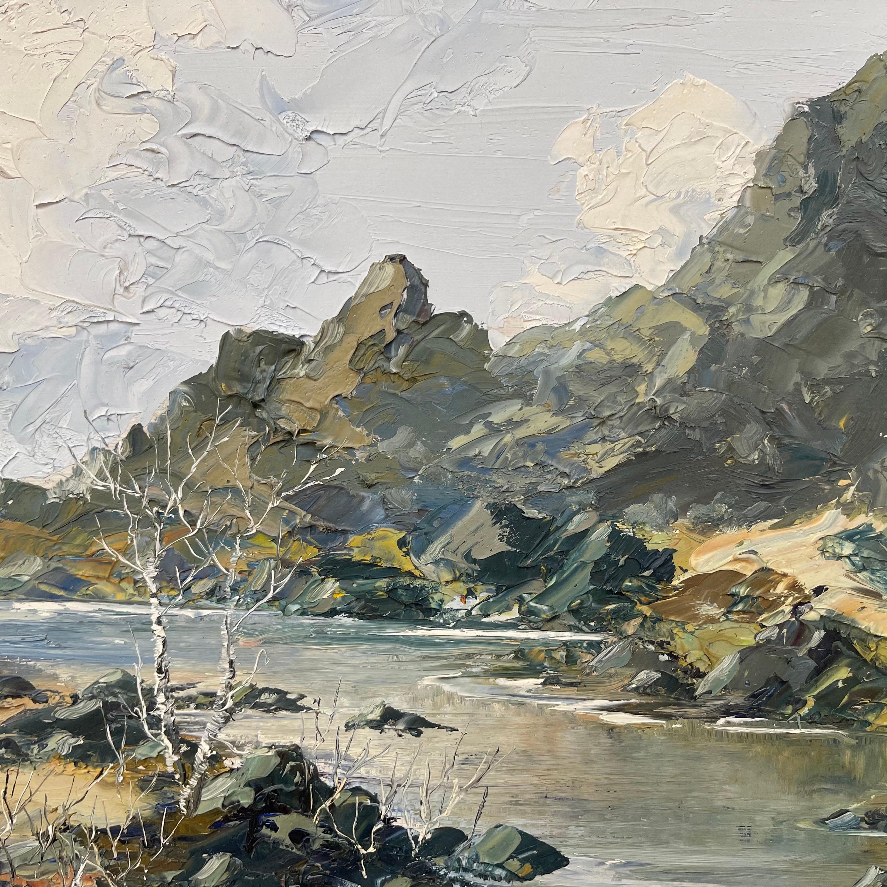 Impasto Oil Painting of River Mountain Scene in Wales by British Artist For Sale 9