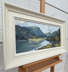 Vintage Impasto Oil Painting of River Mountain Scene in Wales by British Artist