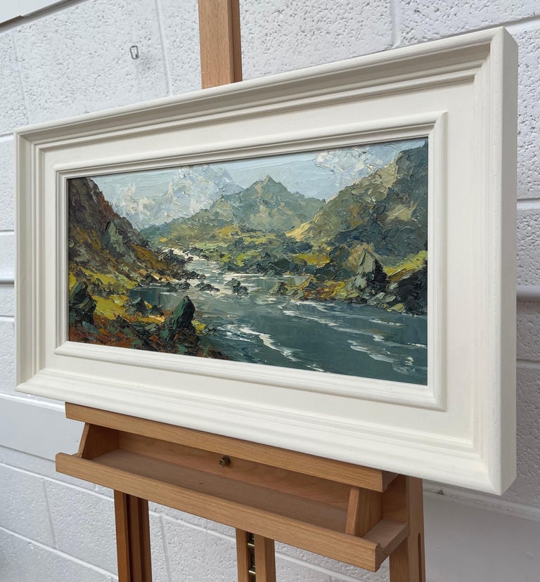 Impasto Oil Painting of River Mountain Scene in Wales by British Artist For Sale 1