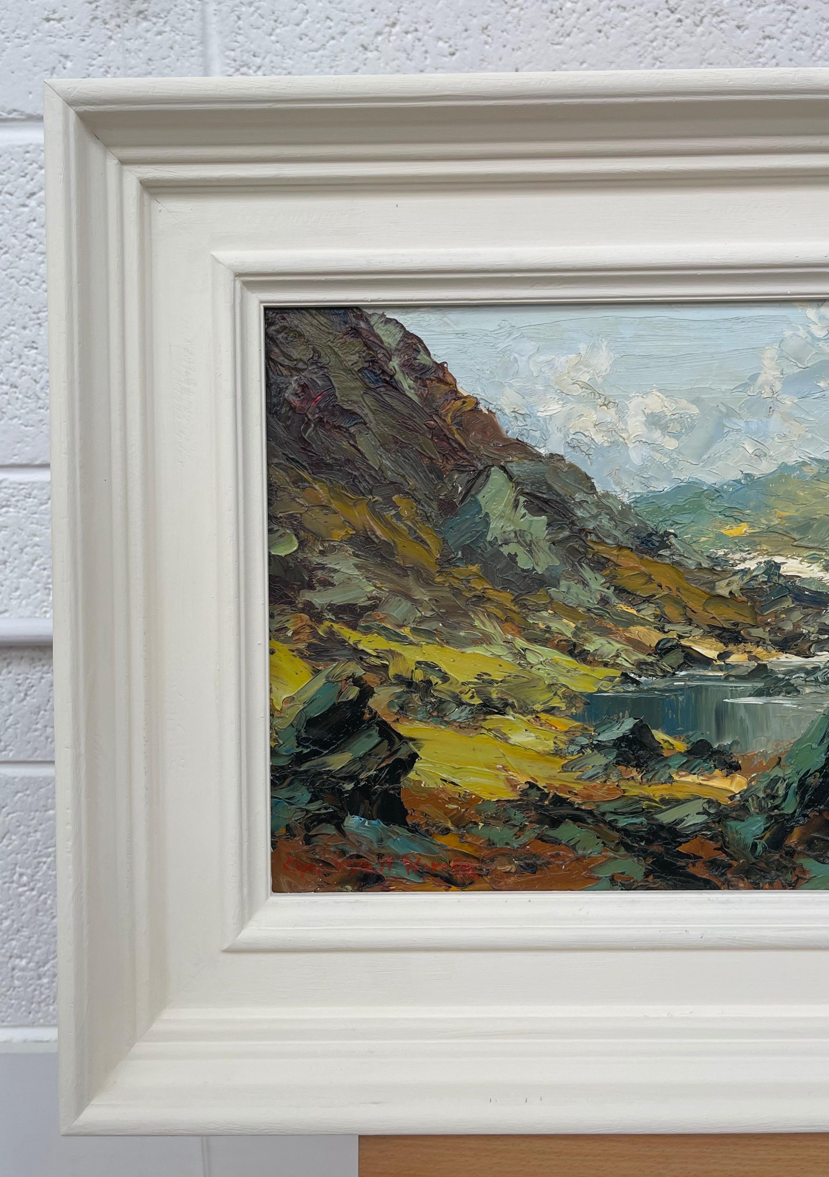 Original Impasto Oil Painting of River Mountain Scene in Wales by British Artist Charles Wyatt Warren (1908-1993)

Art measures 21 x 9 inches 
Frame measures 26 x 14 inches 

Charles Wyatt Warren (1908-1993) was a self-taught painter and an