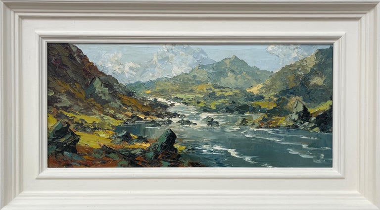 Charles Wyatt Warren Figurative Painting - Impasto Oil Painting of River Mountain Scene in Wales by British Artist