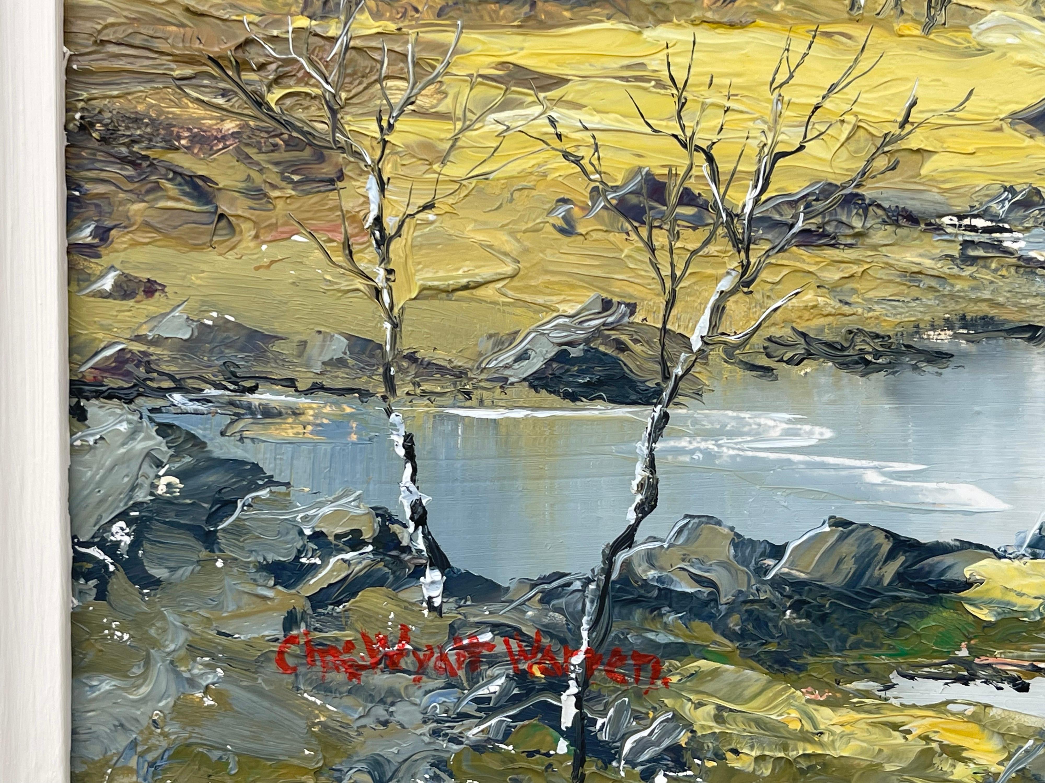 Ölgemälde Impasto, Welsh Mountain Lake Scene, britischer Künstler des 20. Jahrhunderts im Angebot 2