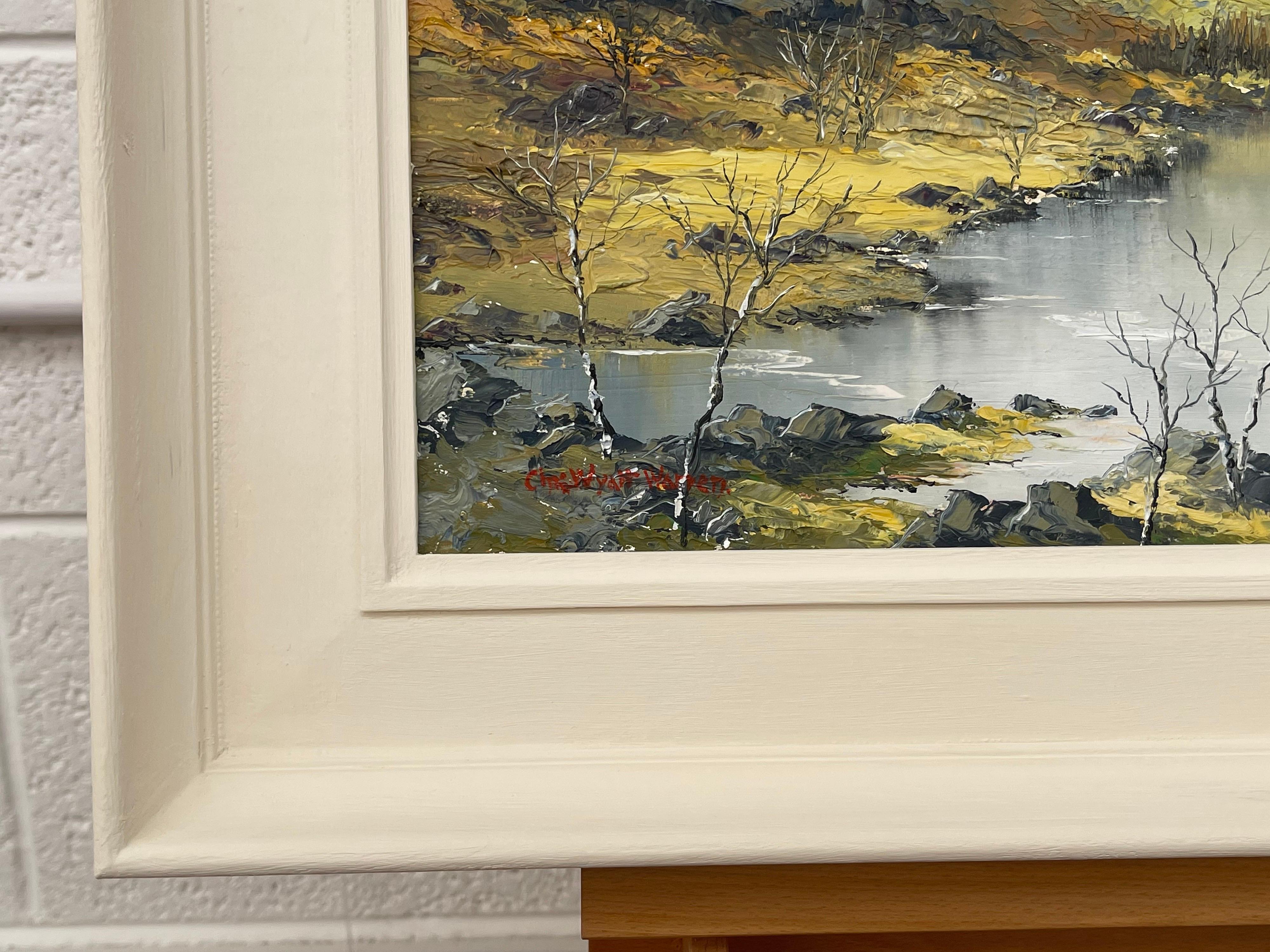 Ölgemälde Impasto, Welsh Mountain Lake Scene, britischer Künstler des 20. Jahrhunderts im Angebot 3