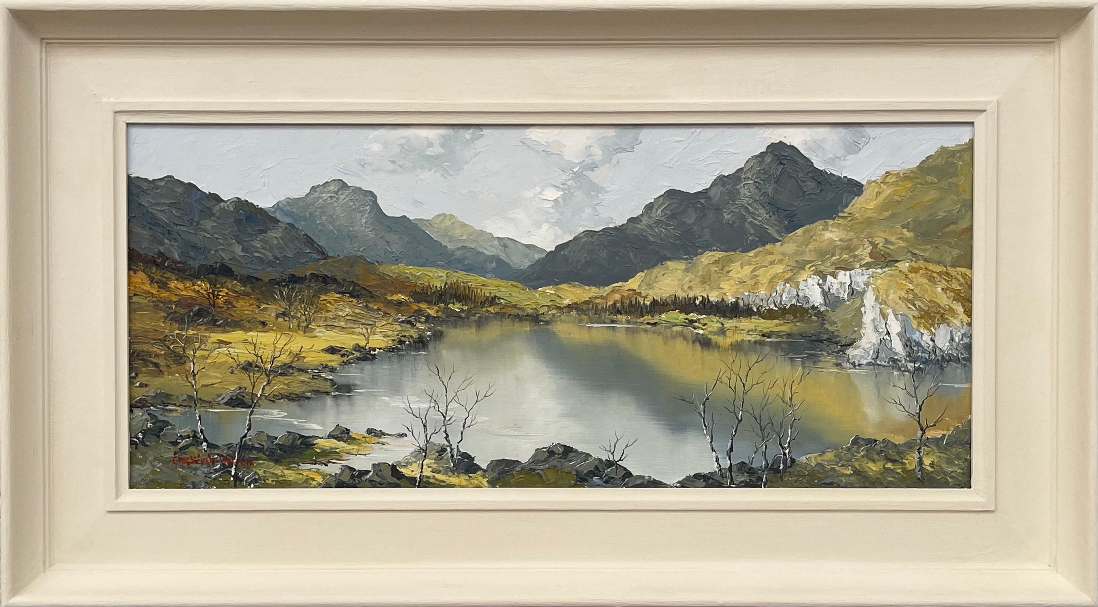 Impasto Oil Painting of Welsh Mountain Lake Scene by 20th Century British Artist