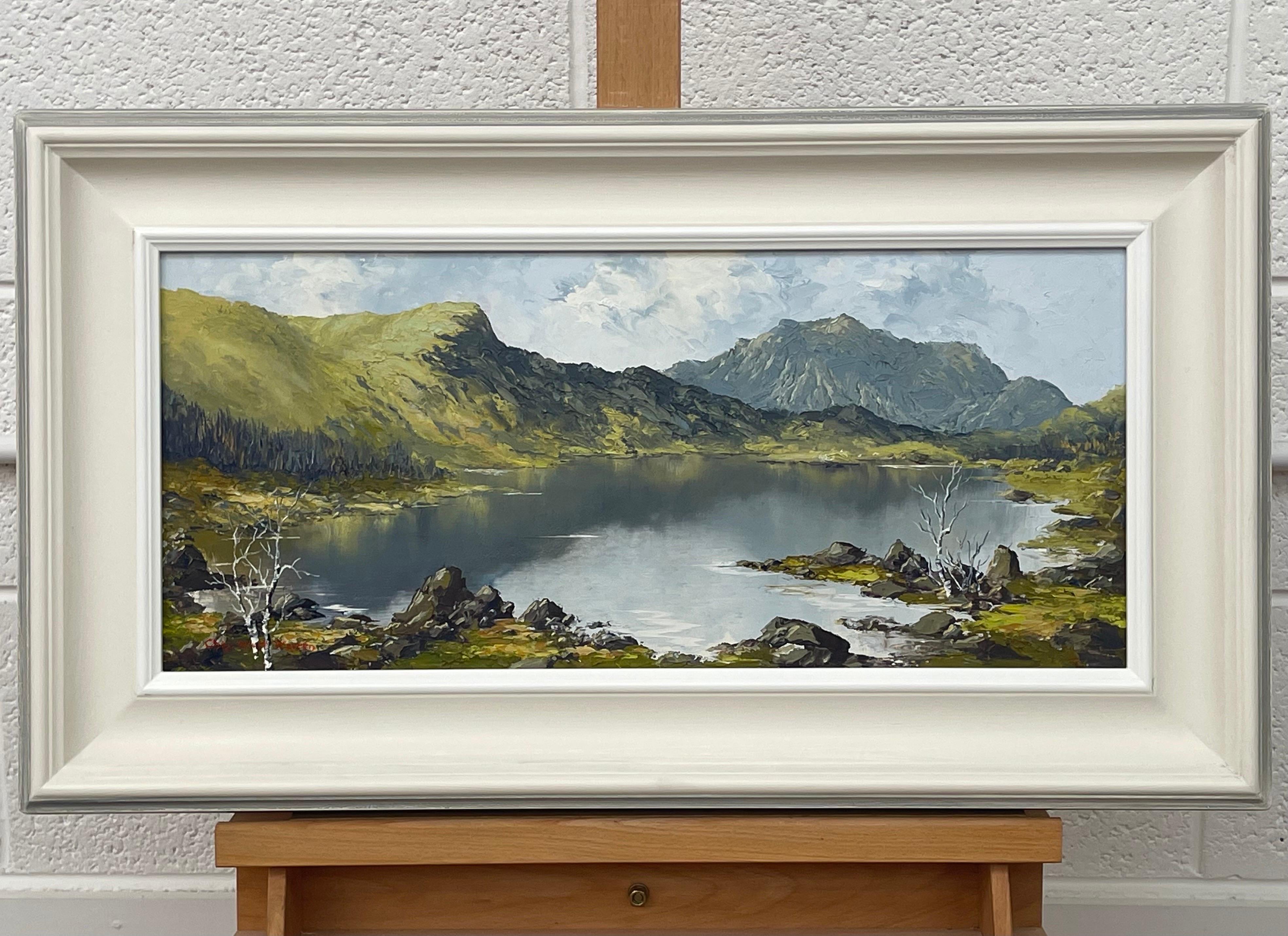 Paisaje lacustre de montaña Pintura al óleo Impasto del artista británico del siglo XX en venta 8