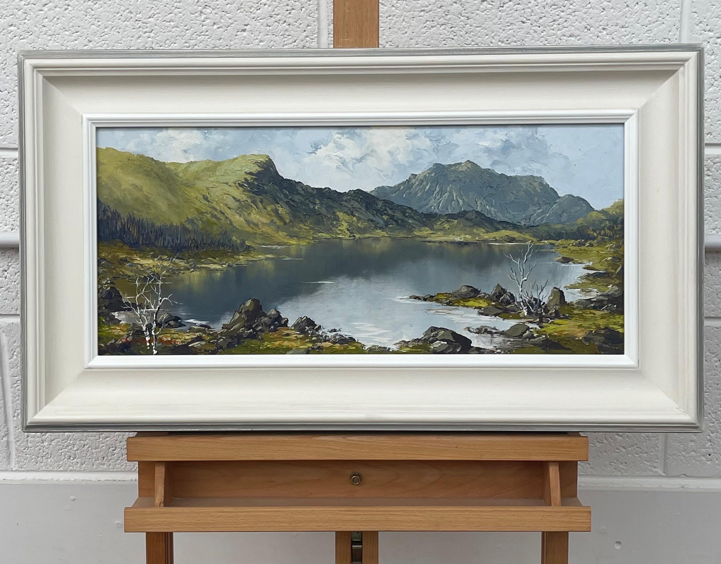 Paisaje lacustre de montaña Pintura al óleo Impasto del artista británico del siglo XX - Painting Tierra de Charles Wyatt Warren