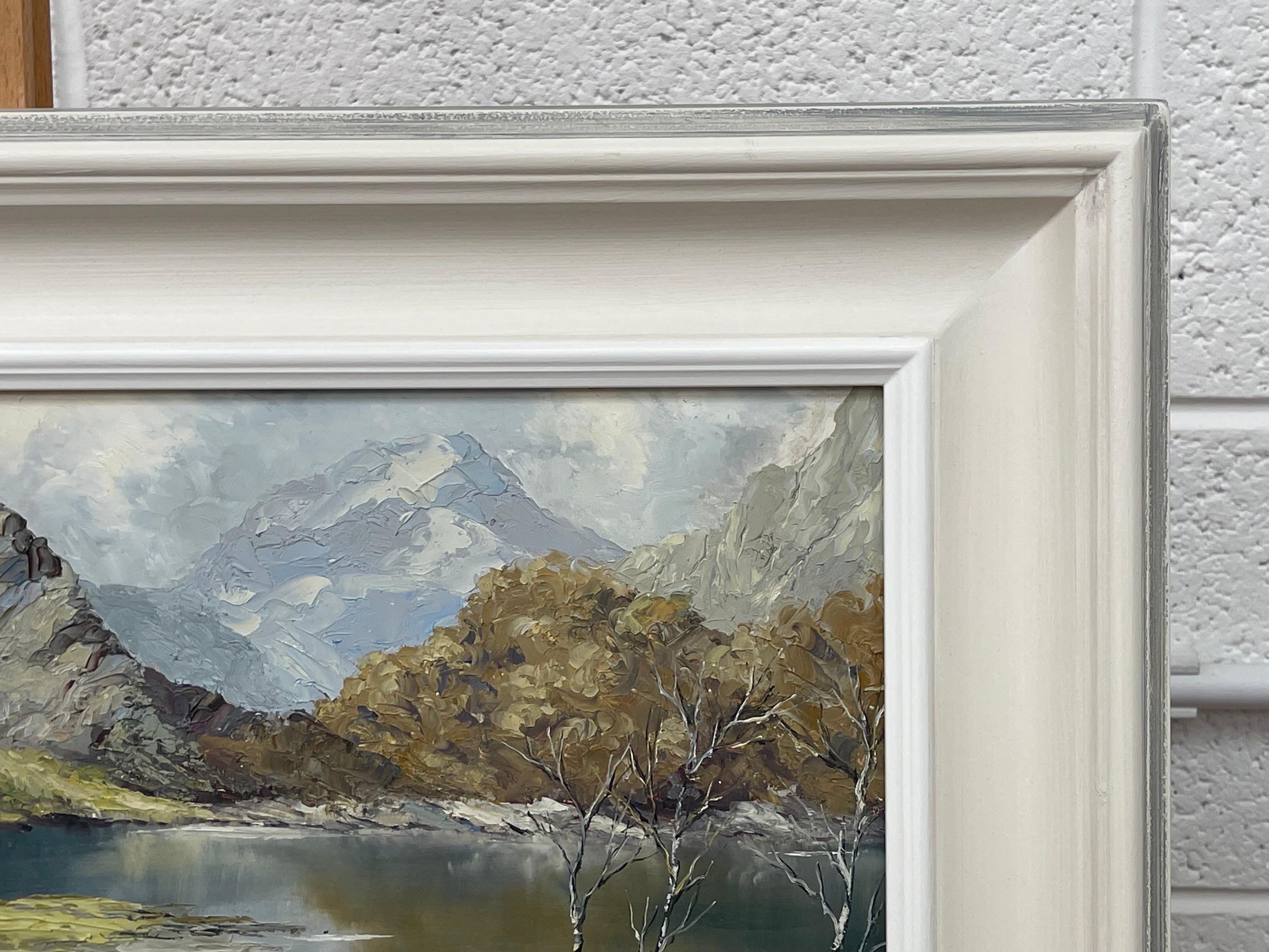 Mountain Lake Landscape Impasto Oil Painting by 20th Century British Artist - Gray Landscape Painting by Charles Wyatt Warren