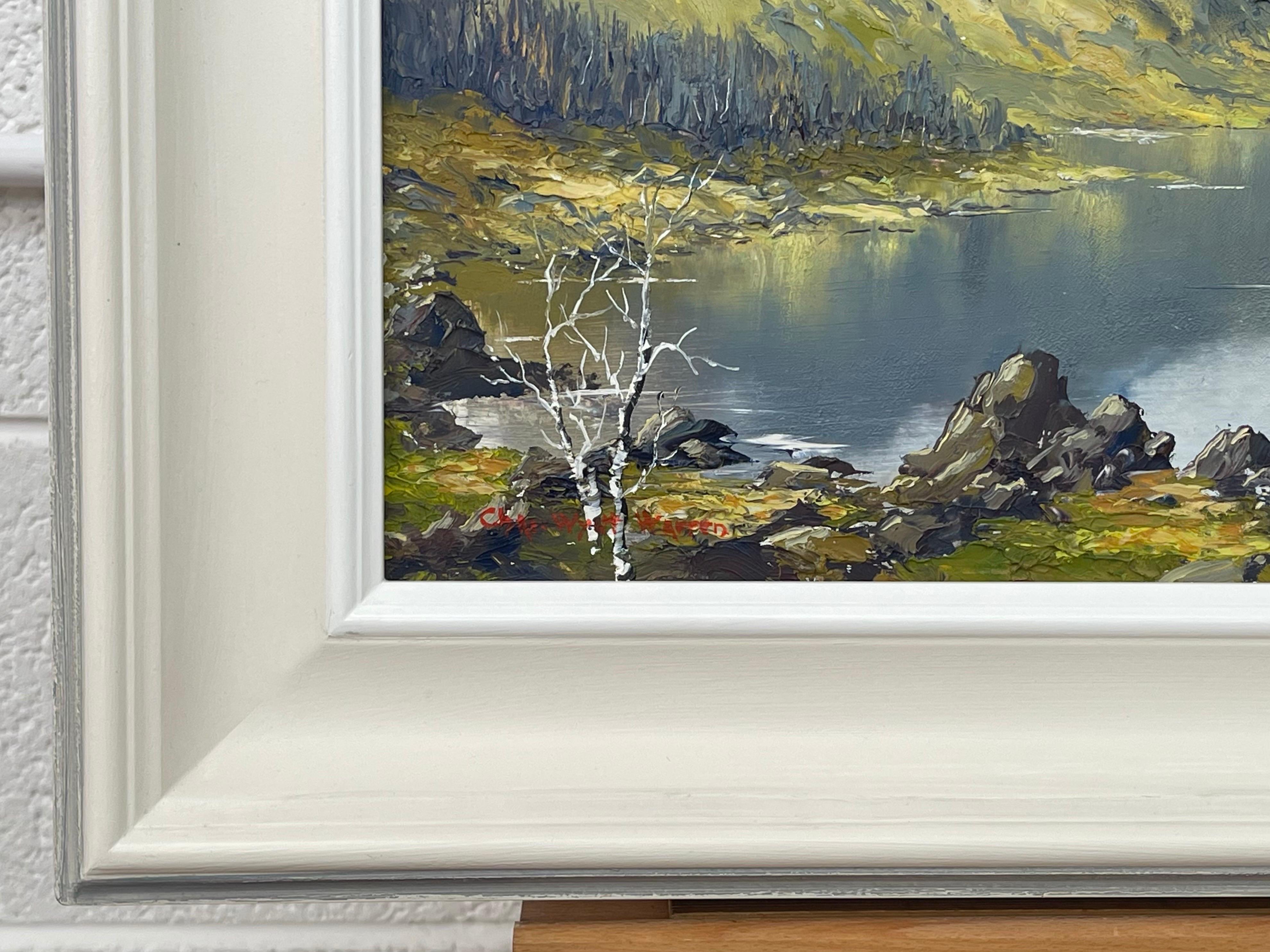 Paisaje lacustre de montaña Pintura al óleo Impasto del artista británico del siglo XX en venta 1
