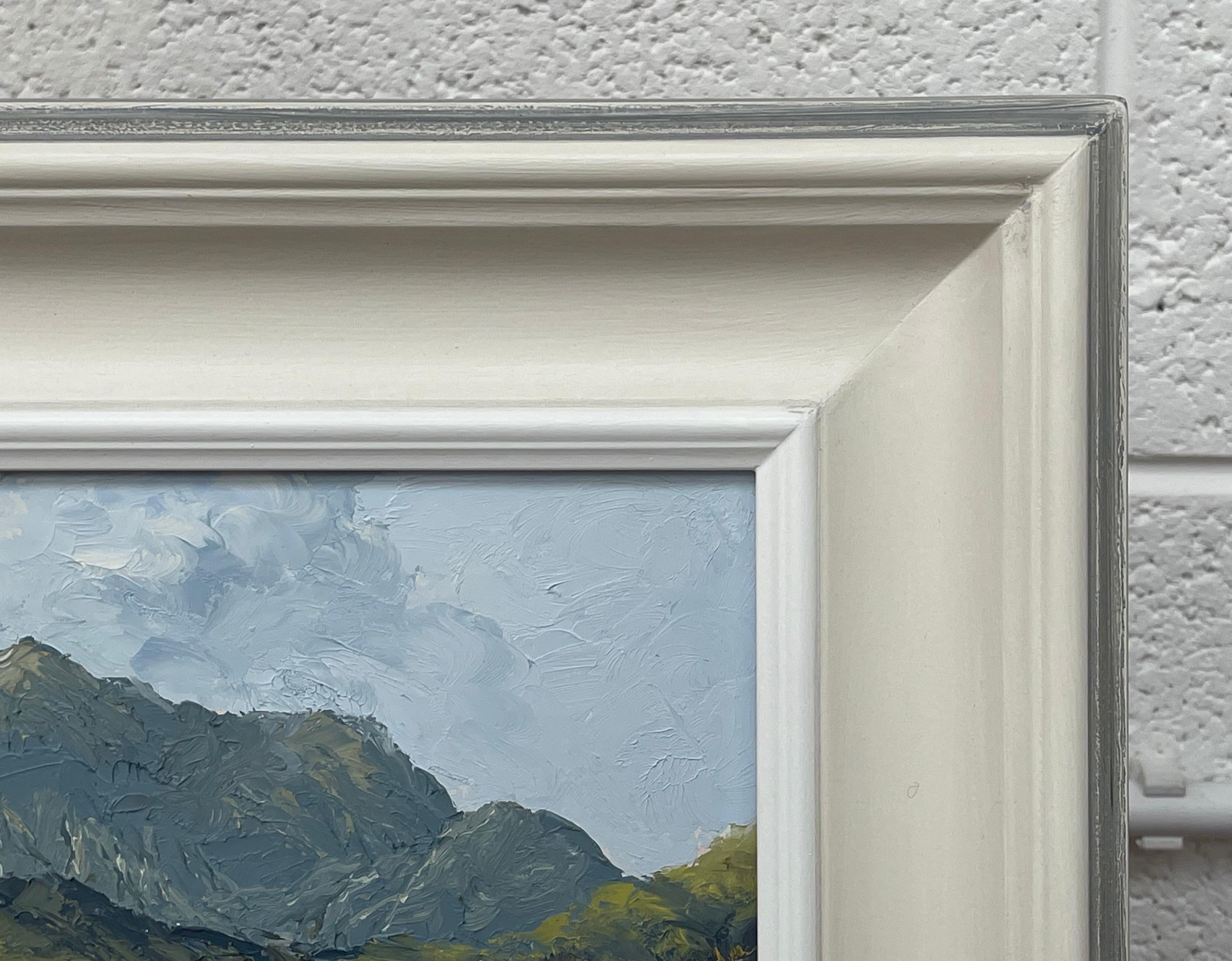 Paisaje lacustre de montaña Pintura al óleo Impasto del artista británico del siglo XX en venta 4