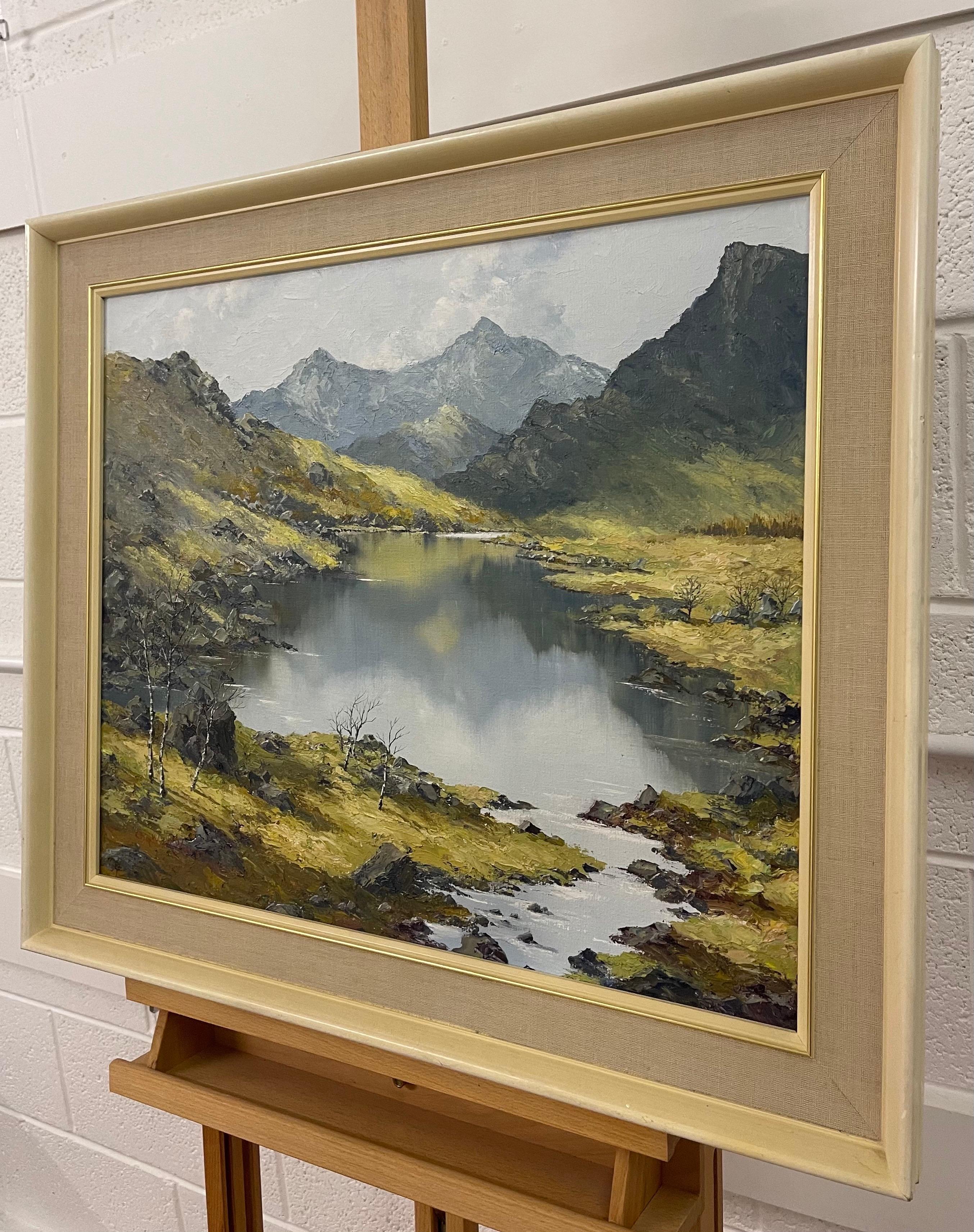 Welsh Landscape with Mountains & Lake Impasto Oil Painting by British Artist - Impressionist Mixed Media Art by Charles Wyatt Warren
