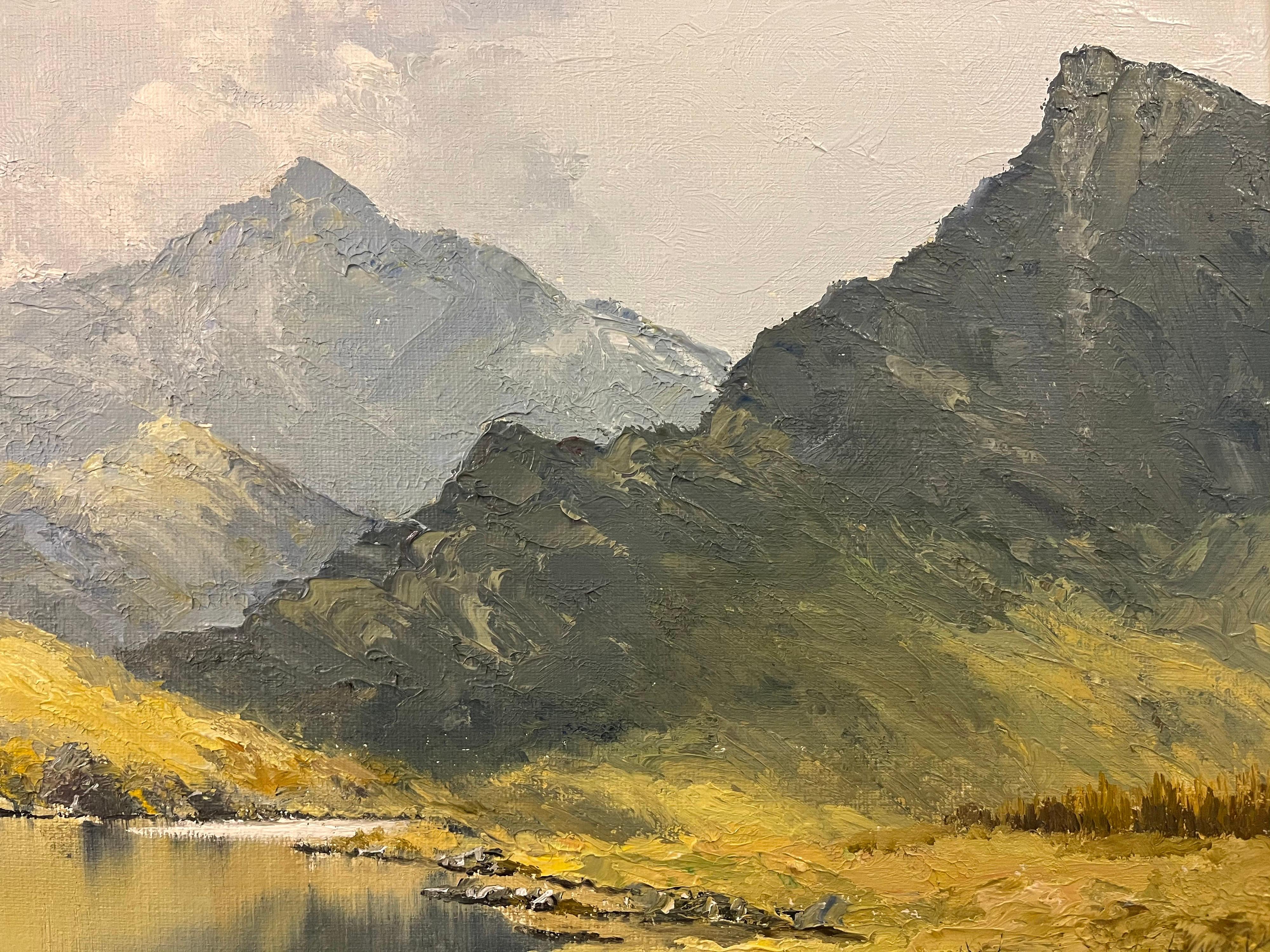 Welsh Landscape with Mountains & Lake Impasto Oil Painting by British Artist 2