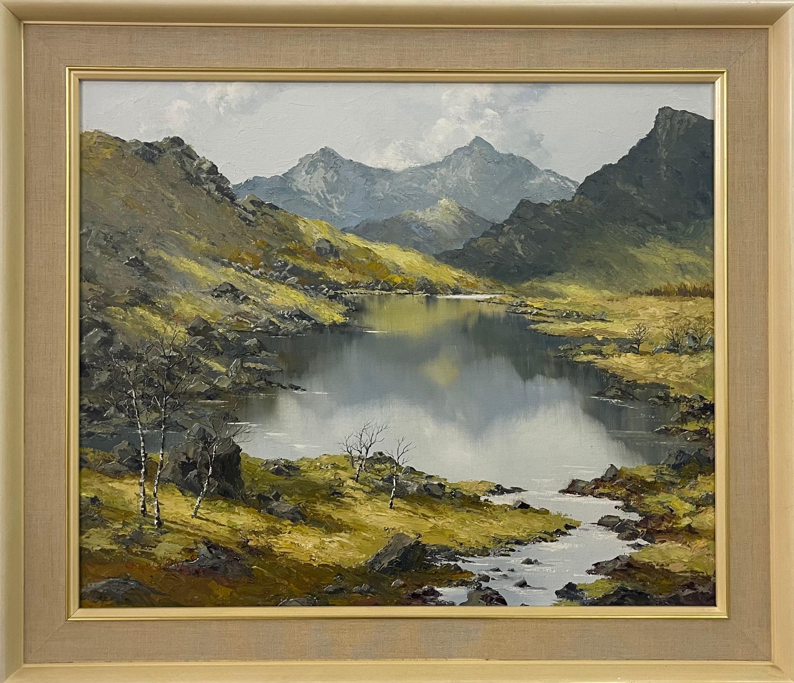 Welsh Landscape with Mountains & Lake Impasto Oil Painting by British Artist - Mixed Media Art by Charles Wyatt Warren