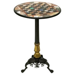 Antique Charles X, 19th Century Chess Table, Bronze Gilded Inlaid with Marble and Stones