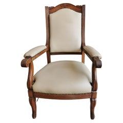 Charles X Armchair in walnut and leather early 19th century 