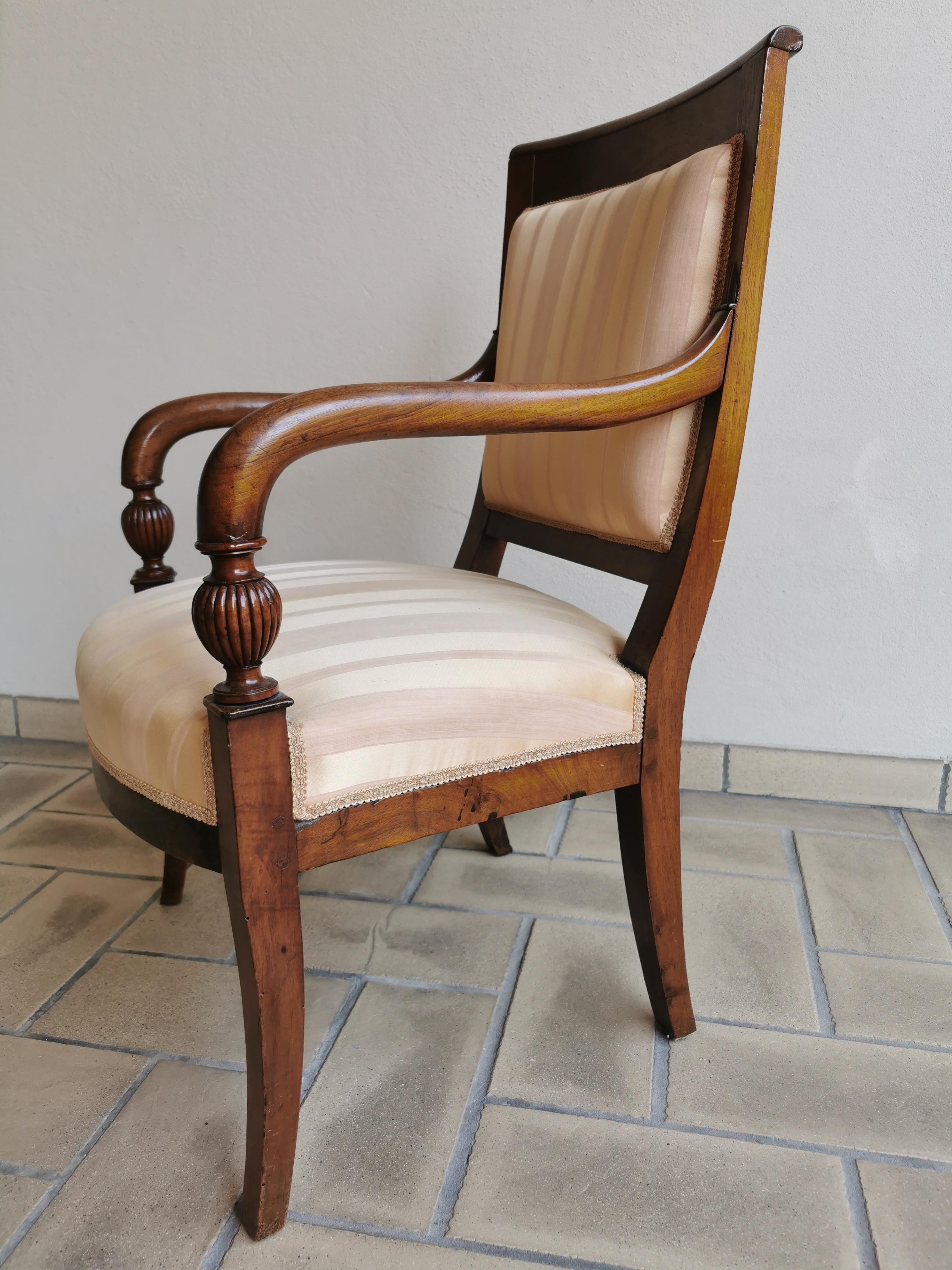 Hand-Knotted Charles X Armchair-Office Chair in Walnut and Silk, ca 1830