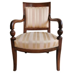 Antique Charles X Armchair-Office Chair in Walnut and Silk, ca 1830