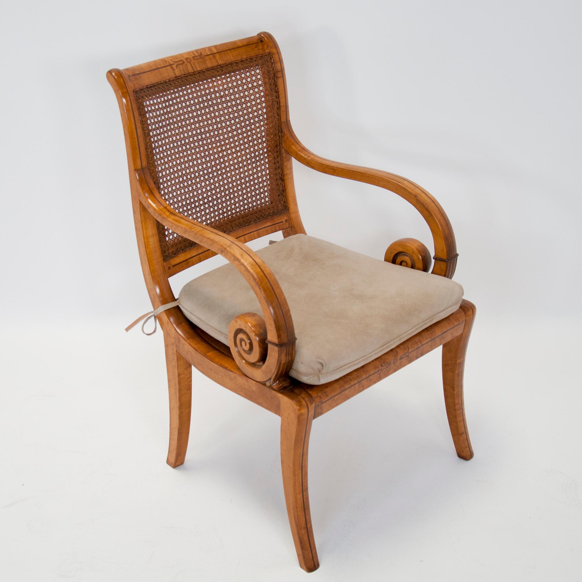 Charles X Bird's-Eye Maple Caned Armchairs In Good Condition For Sale In Palm Springs, CA