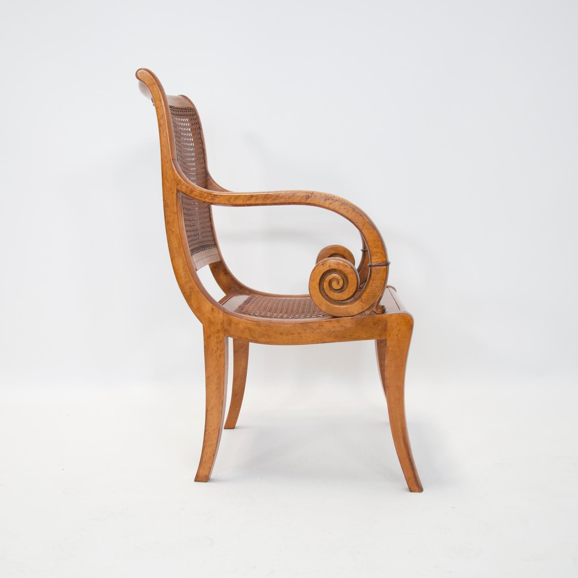Caned-Sessel aus Vogelaugenahorn von Charles X. im Angebot 1