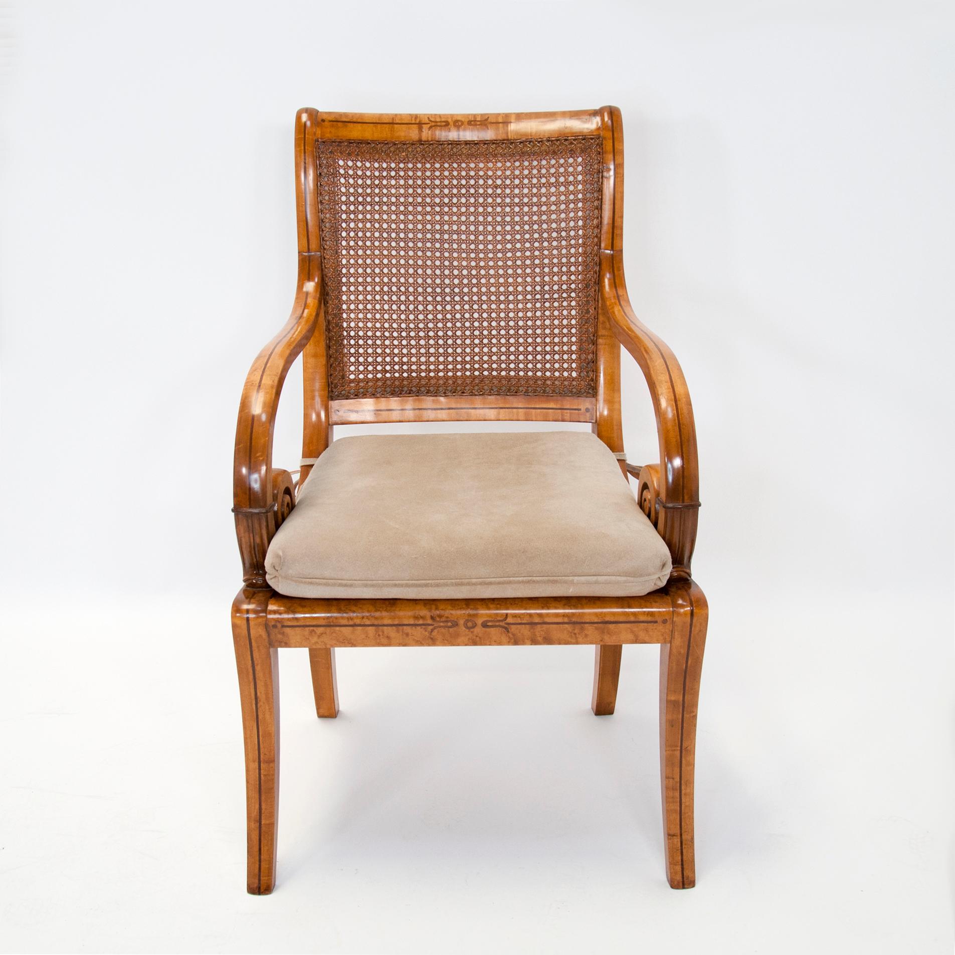 Charles X Bird's-Eye Maple Caned Armchairs For Sale 1