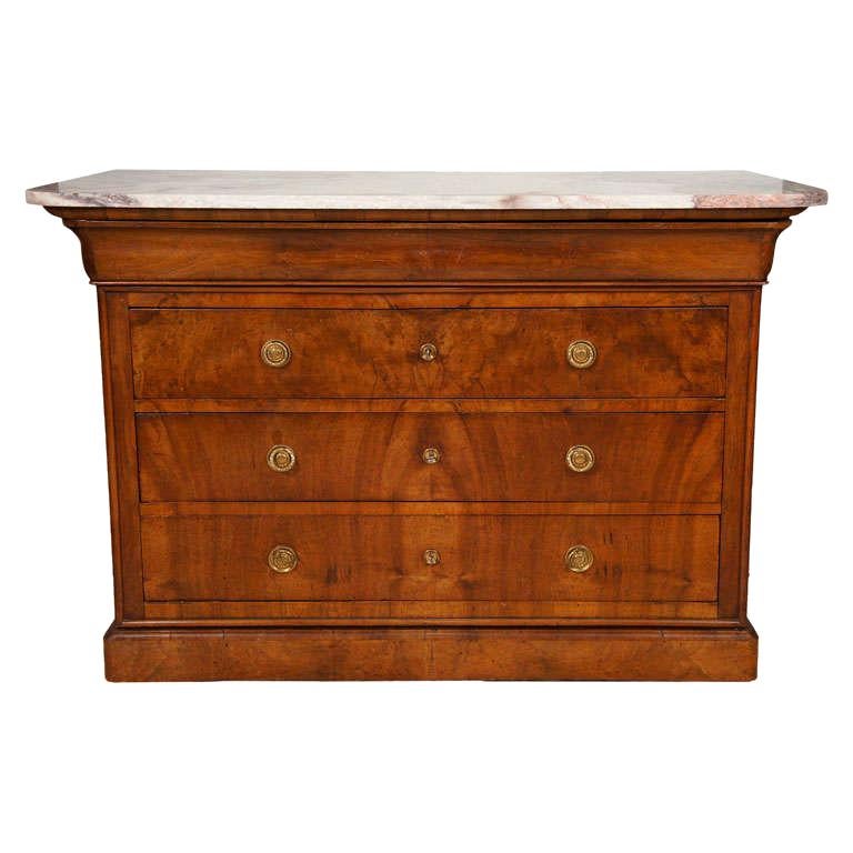 Charles X Black Walnut Commode with Marble Top For Sale