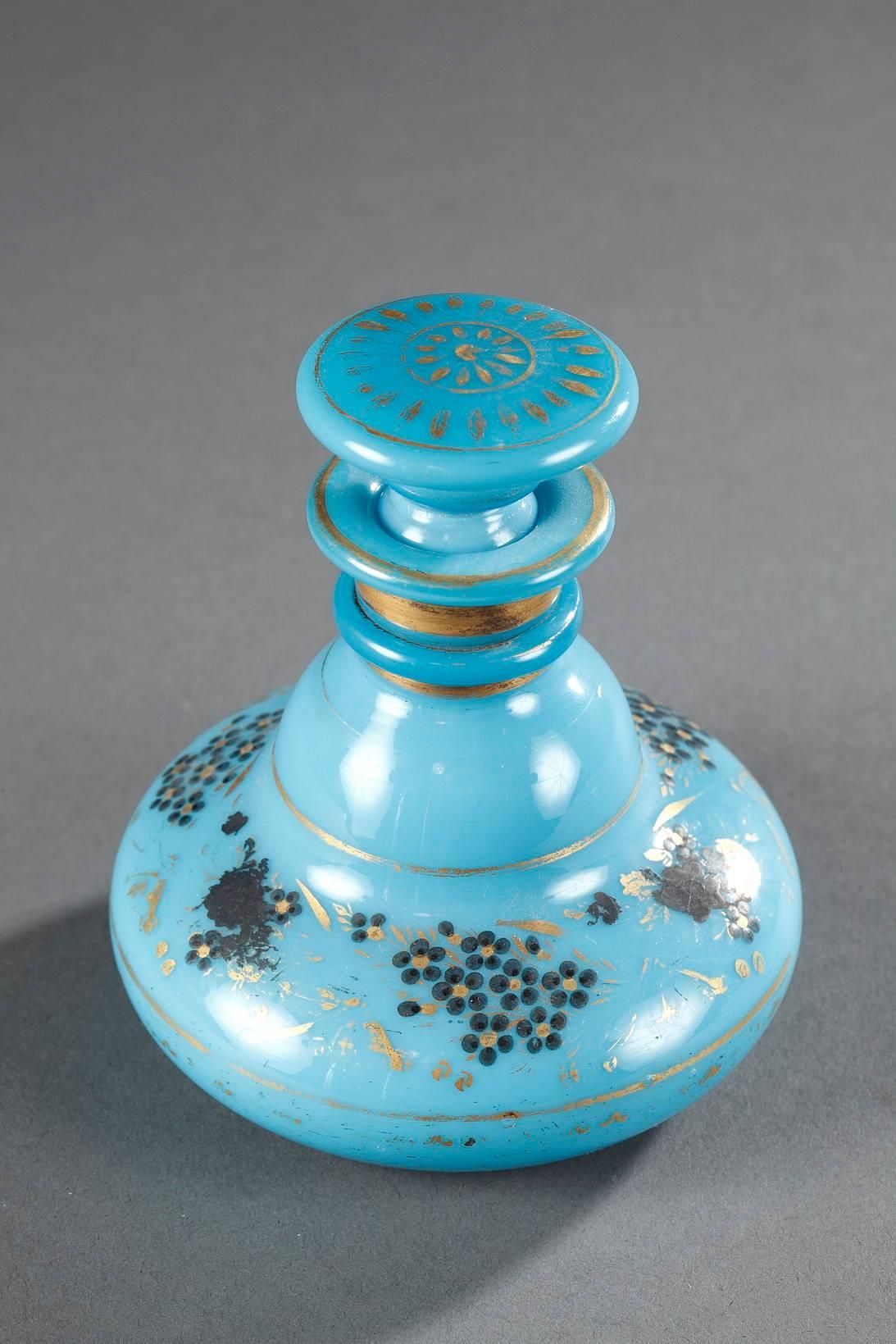Painted Charles X Blue Opaline Perfum Bottle For Sale
