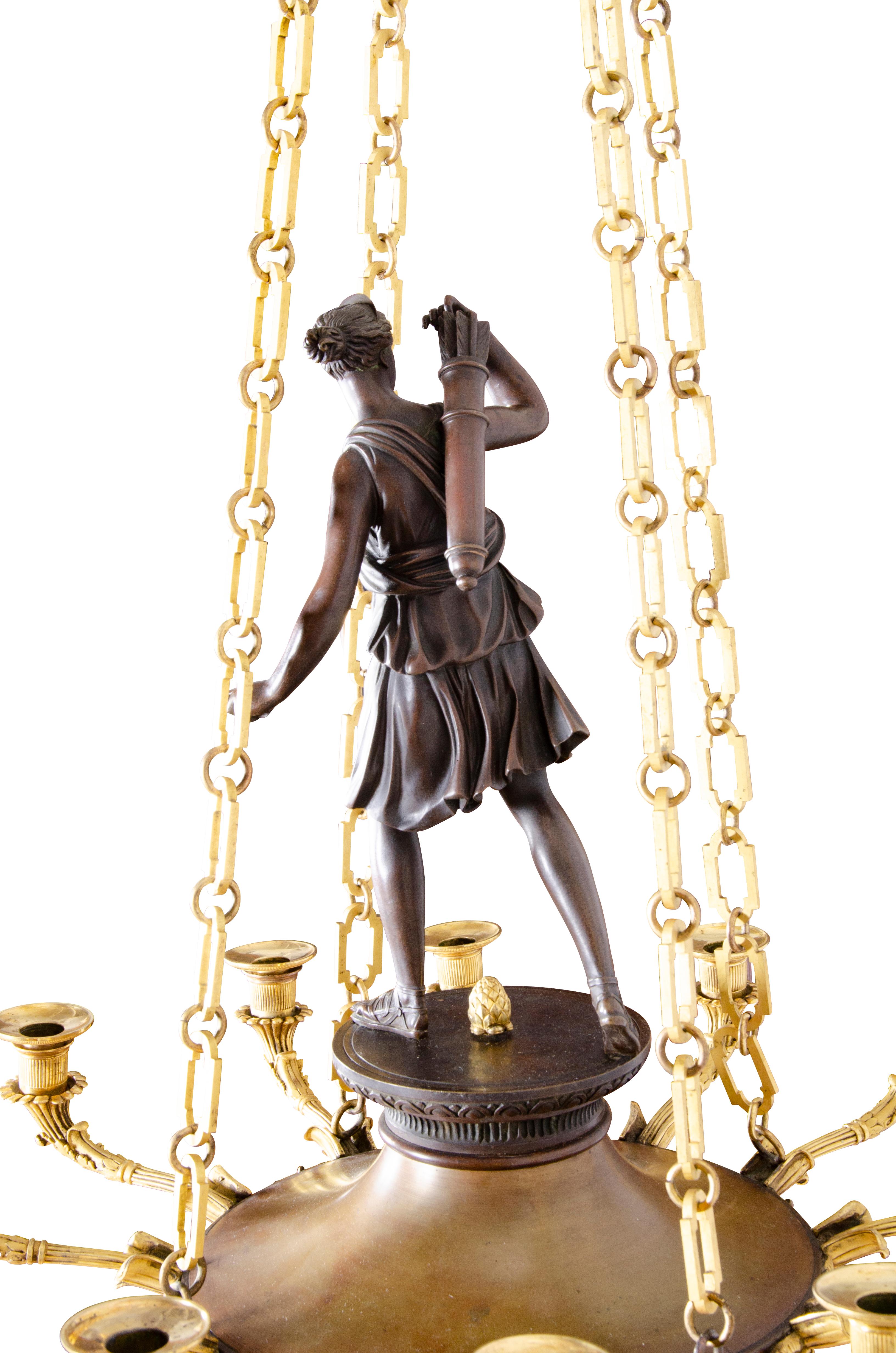 Early 19th Century Charles X Bronze and Ormolu Chandelier For Sale